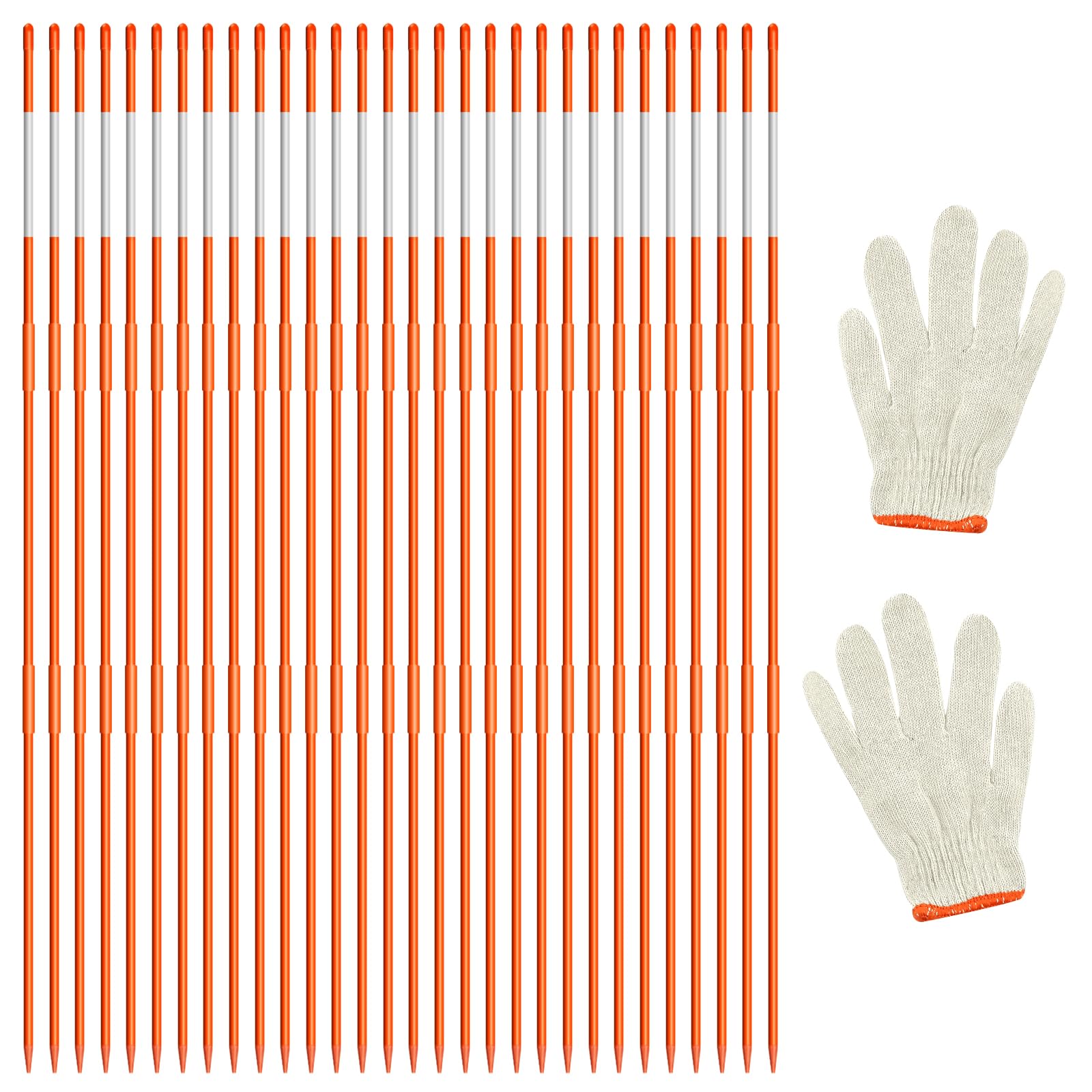 30Pcs Driveway Markers,4Ft Driveway Reflective Poles, Orange Fiberglass Snow Stakes with Reflective Tape for Easy Visibility at Night for Parking Lots (30, Orange)