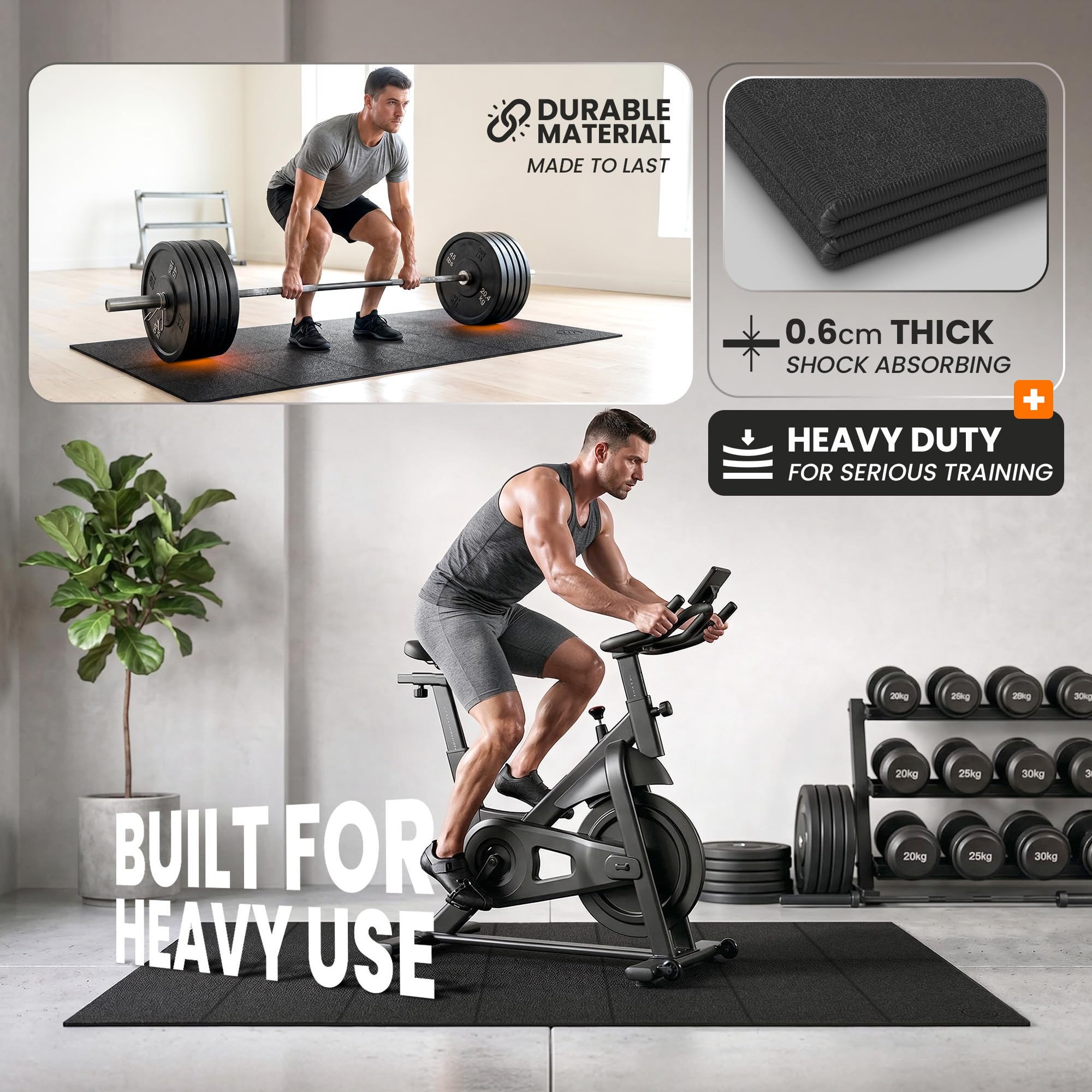 bemaxx Tapis de Protection de Sol Fitness PVC - pour Appareils de Fitness Équipements Sportifs Tapis de Course Vélo d’Intérieur Antidérapant, pour Home Gym Sport Workout, Pliable Noir 140x70cm