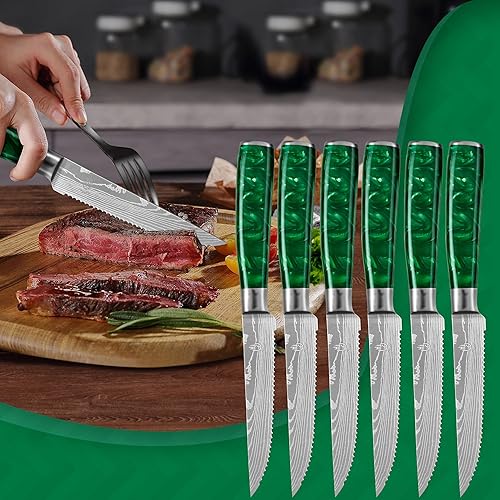 Miniatura 6 de FULLHI Juego de cuchillos de cocina de 14 piezas, cuchillos de chef con bloque y afilador, juego de cuchillos de cocina, mango multicolor, regalos