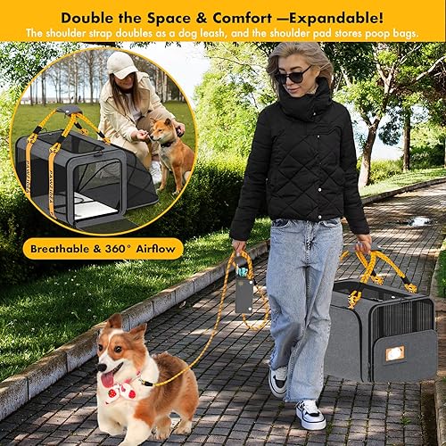 Vista 42 de PAWZIDEA Transportador de mascotas grande expandible con ruedas, 24 x 16 x 16 pulgadas para gatos de 2 a 4 gatos de hasta 55 libras, plegable