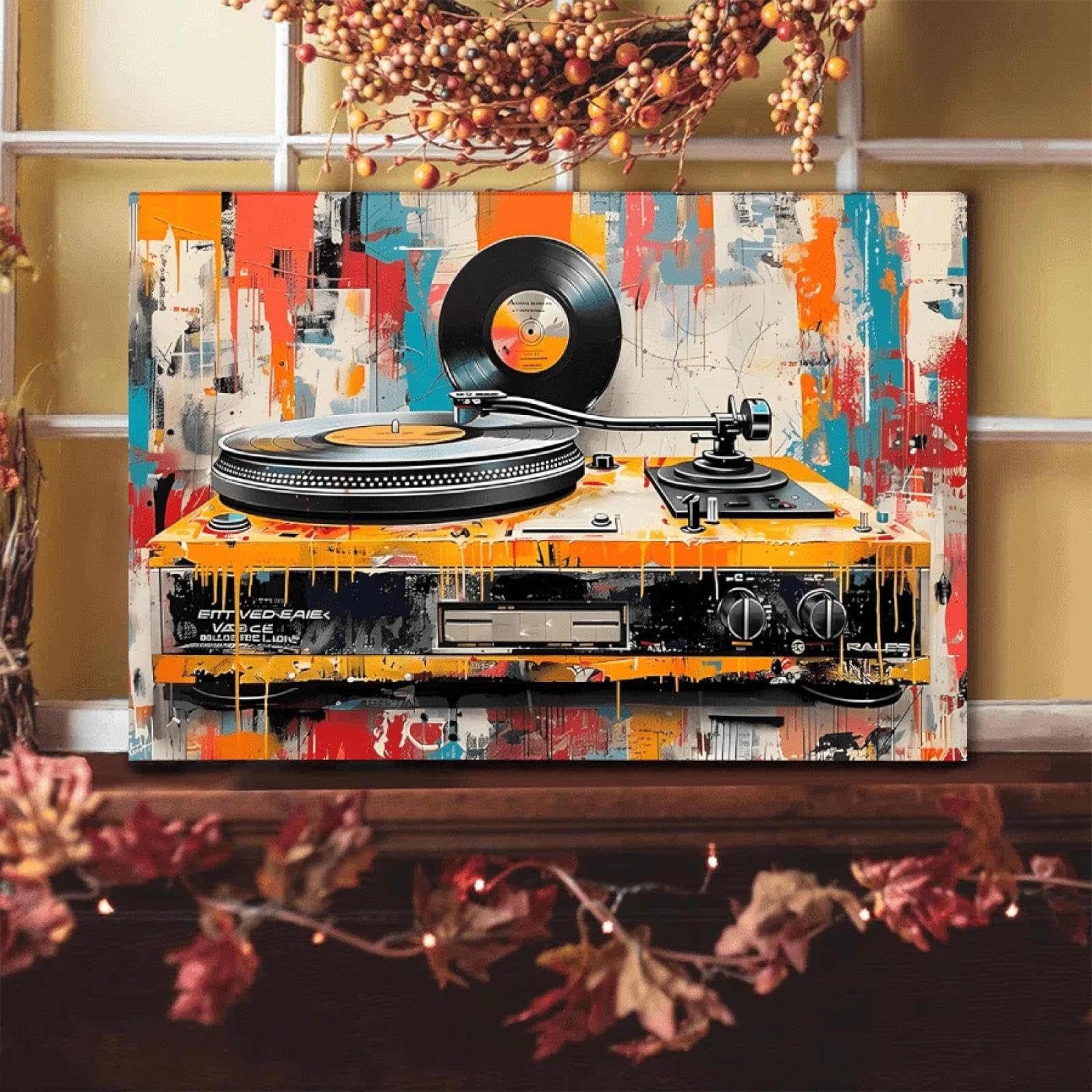 WUDUM Poster musicale da parete per la sala musica, l'immagine del registratore musicale può essere appesa direttamente, decorazione con stampa di musicassetta retrò classica, 60x90 cm con cornice