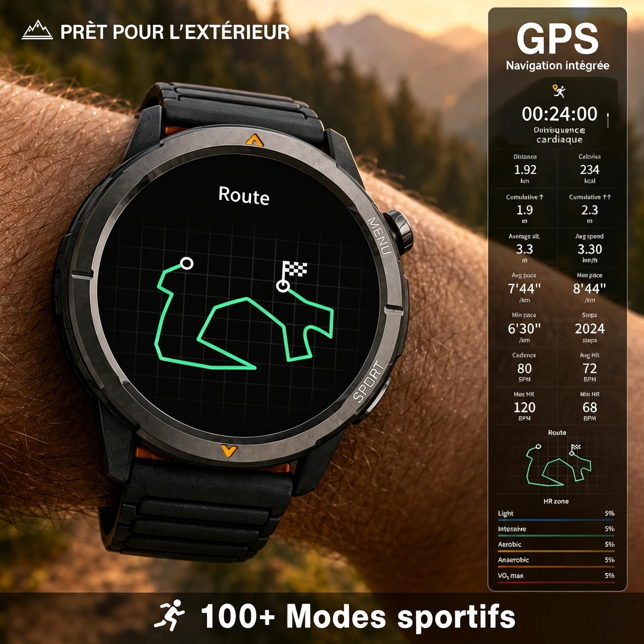 AGM Legion Montre Connectée 5ATM Écran AMOLED 1.43" iOS Android | 100 + modes，Bracelet Magnetique iOS Android
