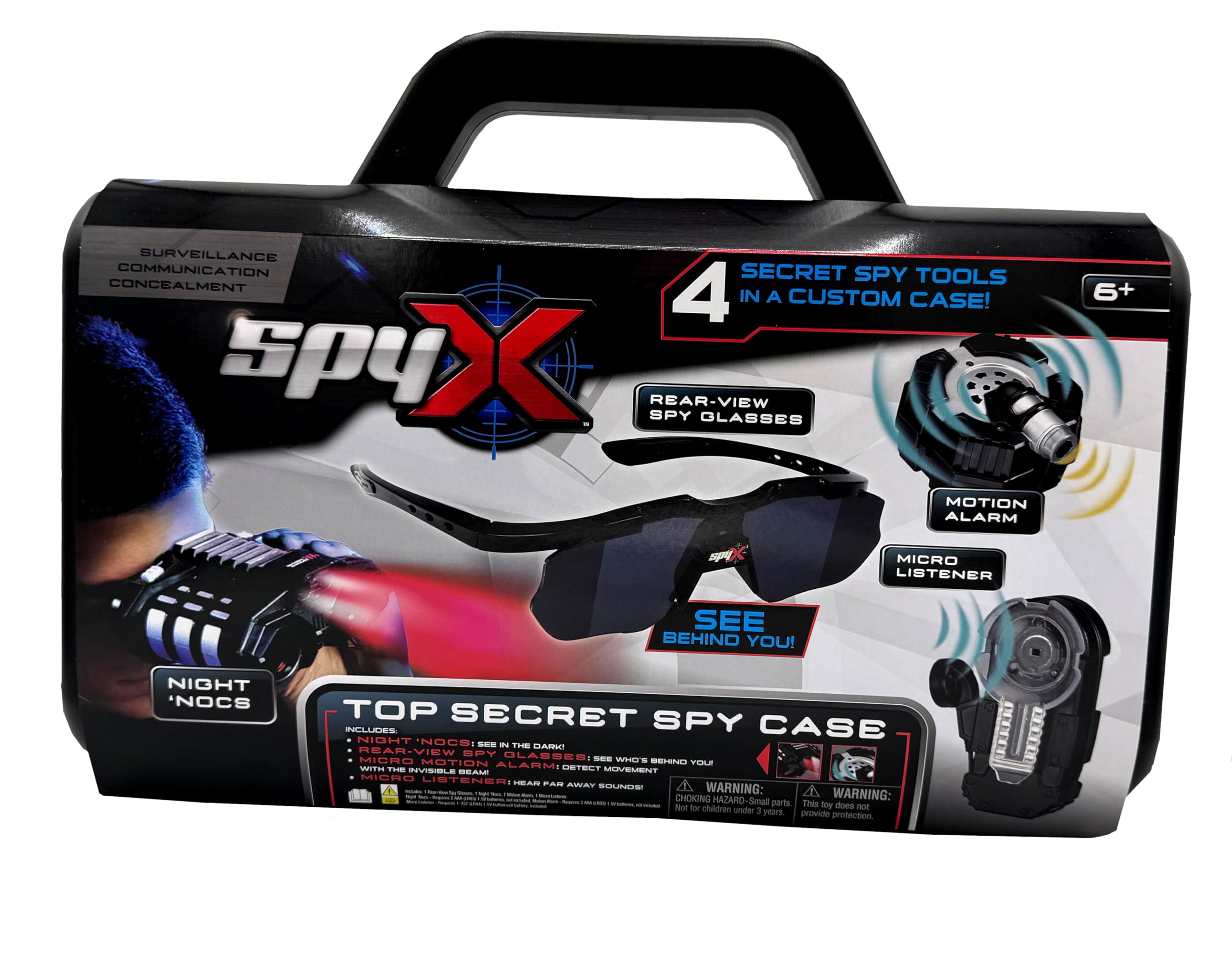 SpyX Étui espion Top Secret, kit d'agent secret junior avec vision nocturne, alarme de mouvement, lunettes d'espion, 6-12 ans