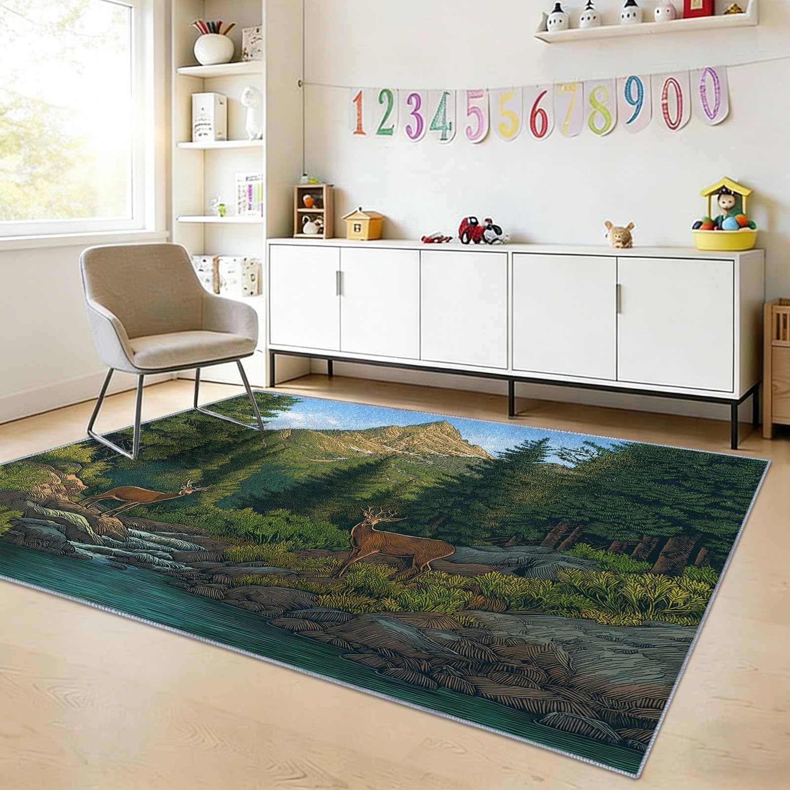 Alfombra de elementos naturales, 180 x 240 cm, lavable, alfombra de ciervo de cola blanca, moderna, de pelo corto, antideslizante, para salón o dormitorio
