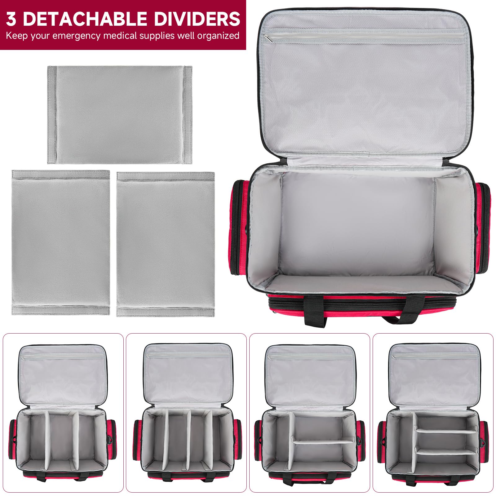 Borsa di emergenza vuota per infermiere, grande borsa medica, portatile borsa medica da viaggio, organizzatore di pillola per lavoro (rosso, grande)