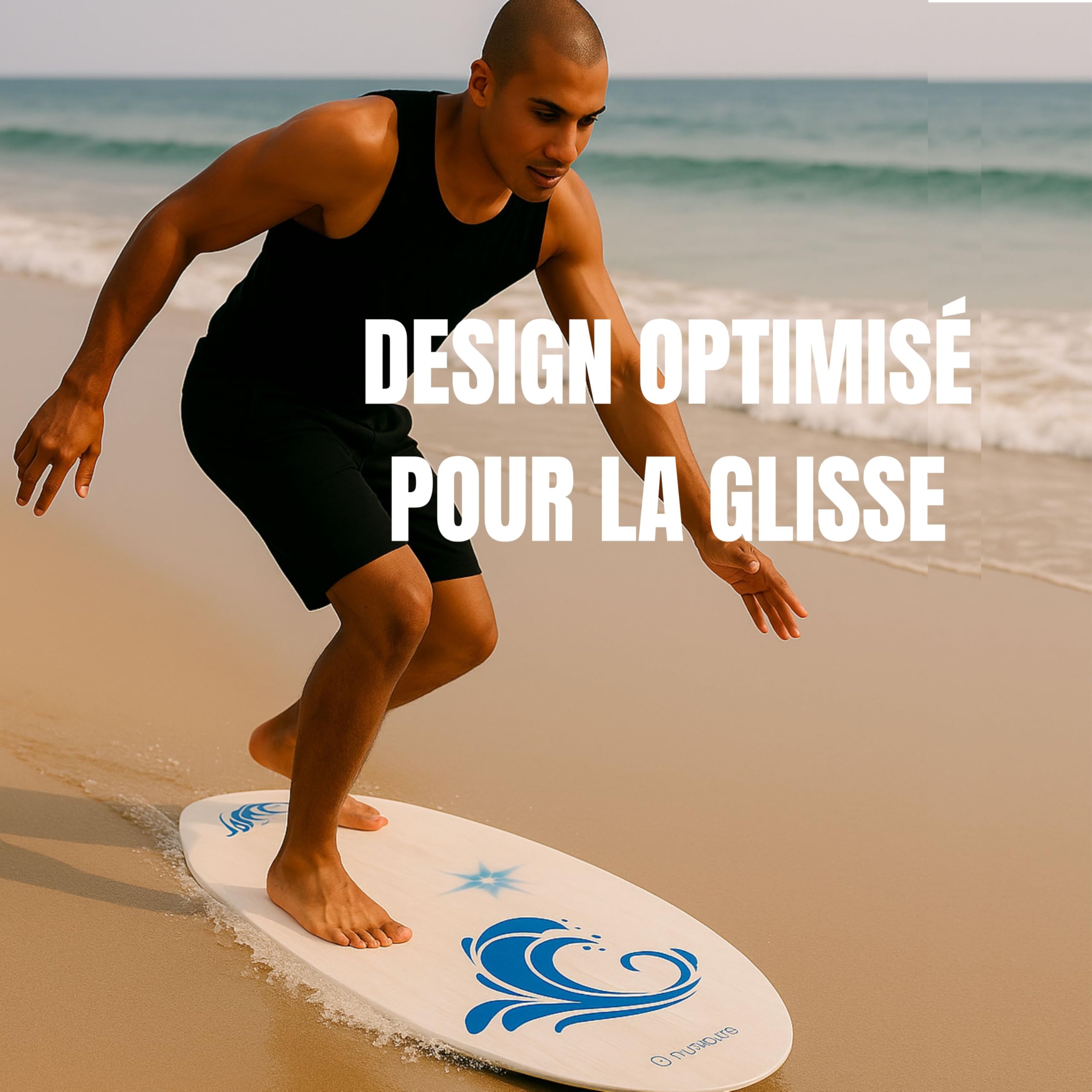Skimboard en Bois pour Adultes débutants, Planche de Sport Nautique légère et antidérapante pour Glisse sur Sable et Petites Vagues