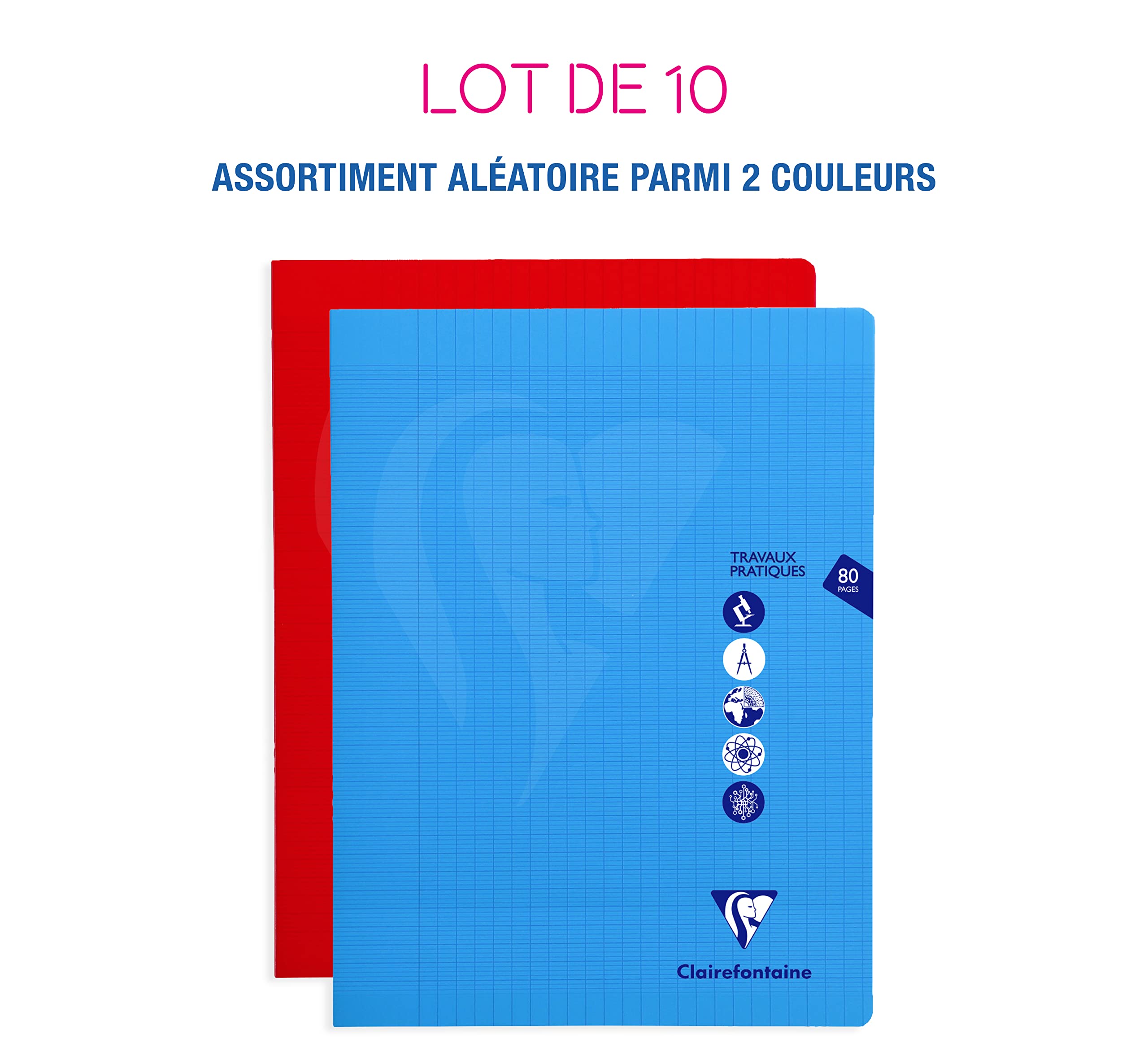 Clairefontaine 303327C - Packung mit 10 Heften Mimesys DIN A4+ 24x32 cm, 40 Blatt französische Lineatur 90g & blanko 125g, farbig sortiert, 1 Pack