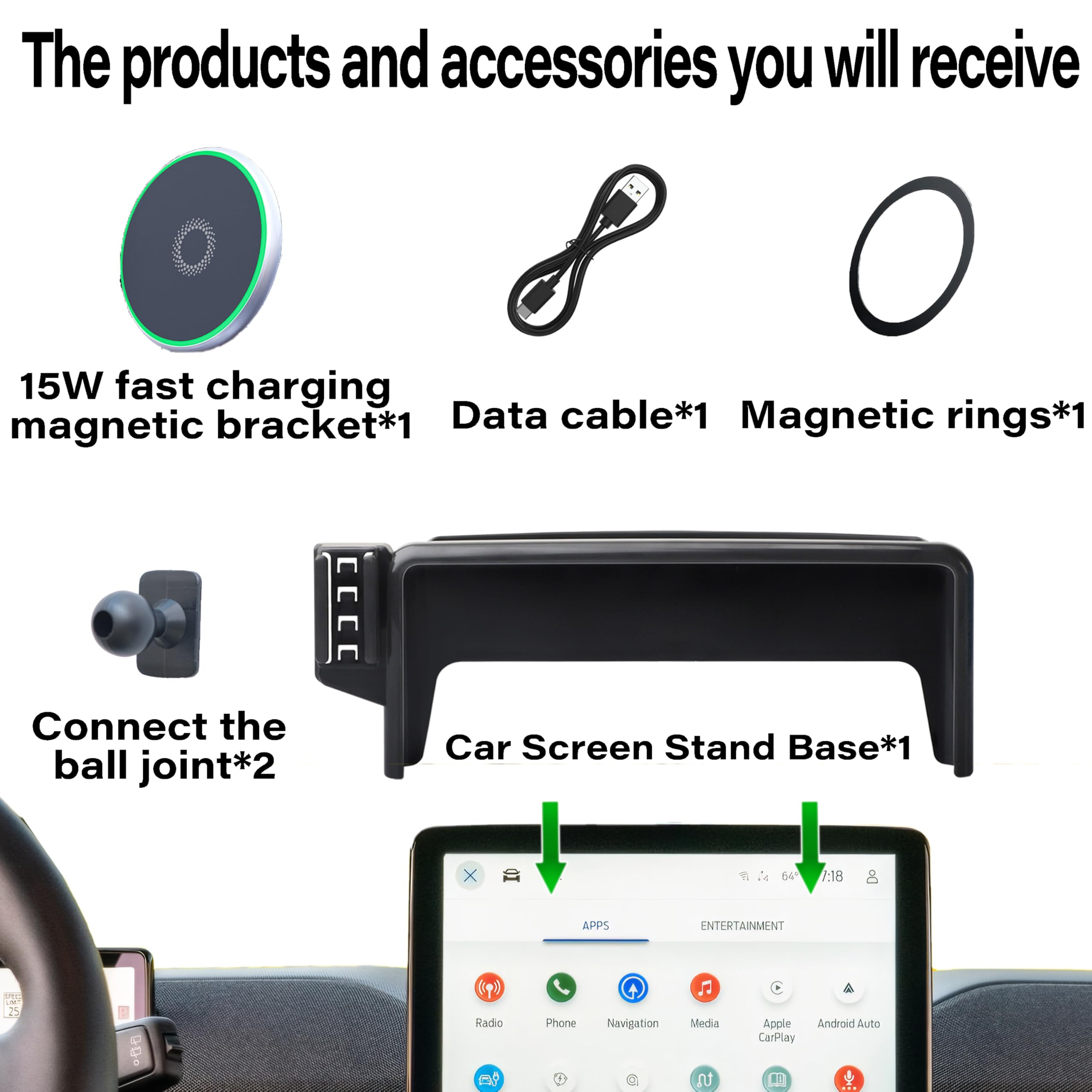 Bezprzewodowa ładowarka samochodowa uchwyt na telefon do Ford Mustang Mach-E 2021-2025, akcesoria do ekranu 15,5 cala, uchwyt na telefon komórkowy obracany o 360° z Magsafe