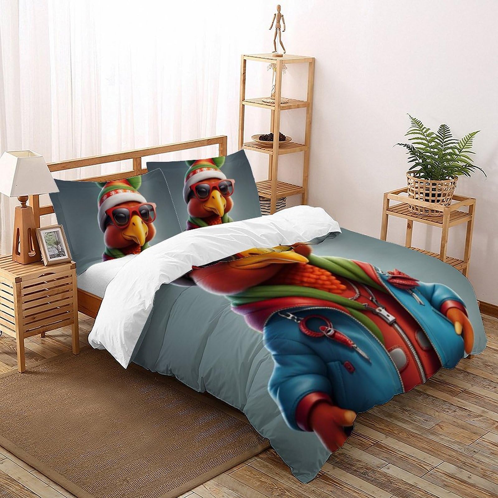 Housse de couette 260x220 Animaux 3D pour lit king size, parure microfibre facile à laver