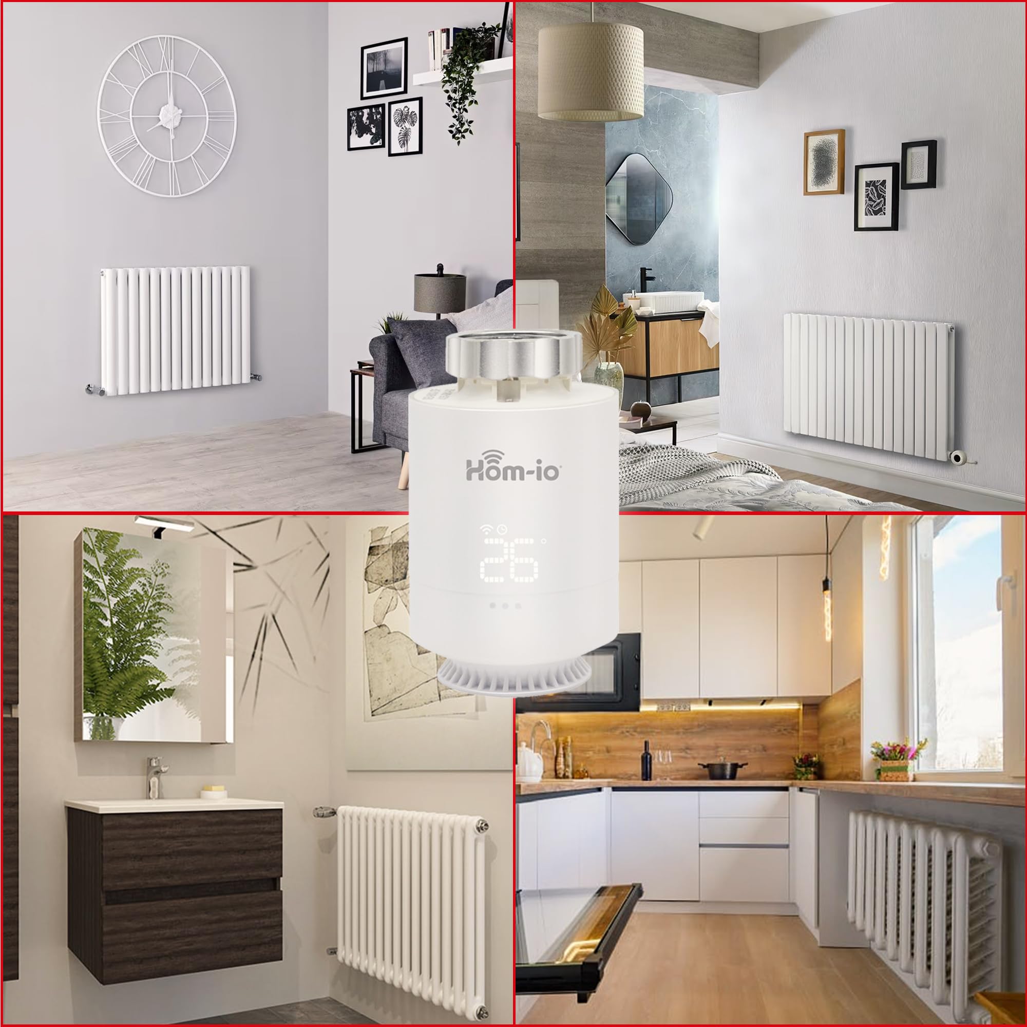 HOM-KIT-TERMOV2 Kit Valvole Termostatiche Smart WiFi, Testa Termostatica e Gateway Zigbee per Controllo Intelligente Riscaldamento, Compatibile Alexa e Google Home