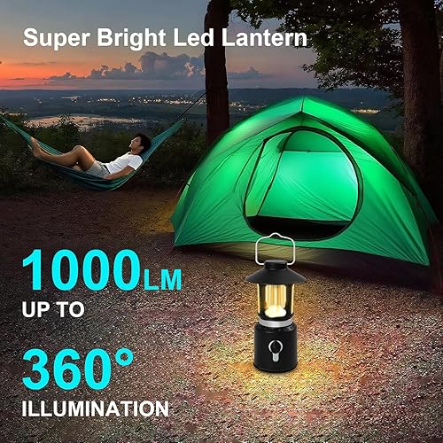 Miniatura 4 de Linterna LED telescópica para campamento, 8000 mAh, funciona con pilas, luces de campamento vintage, 3 modos de luz, luces de tienda de campaña con