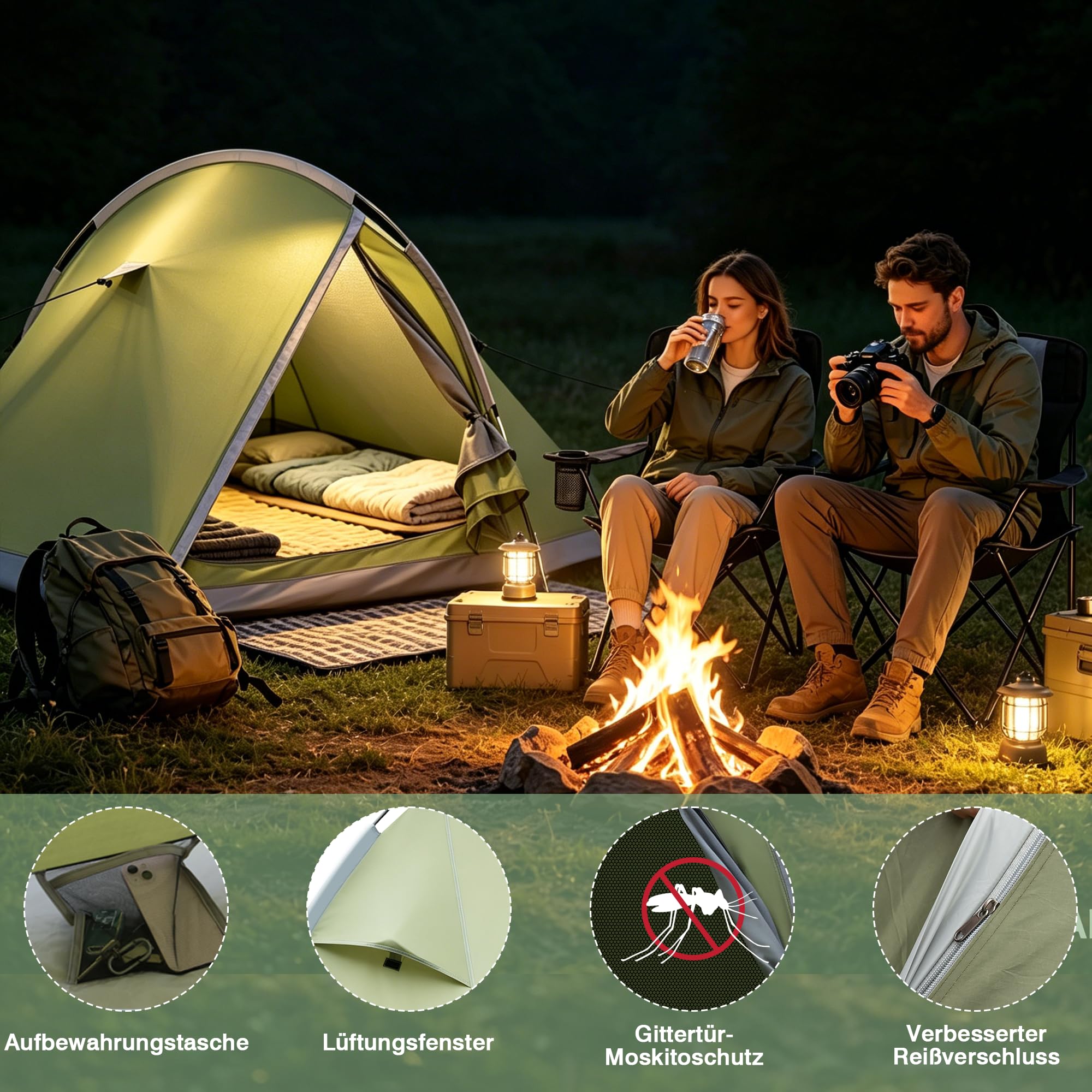 Zelt 2 Personen,Camping Zelt mit Moskitonetz Wasserdicht Kuppelzelt Ultraleicht Zelte Kleinem Packmaß Familienzelt Camping Tent Für Trekking
