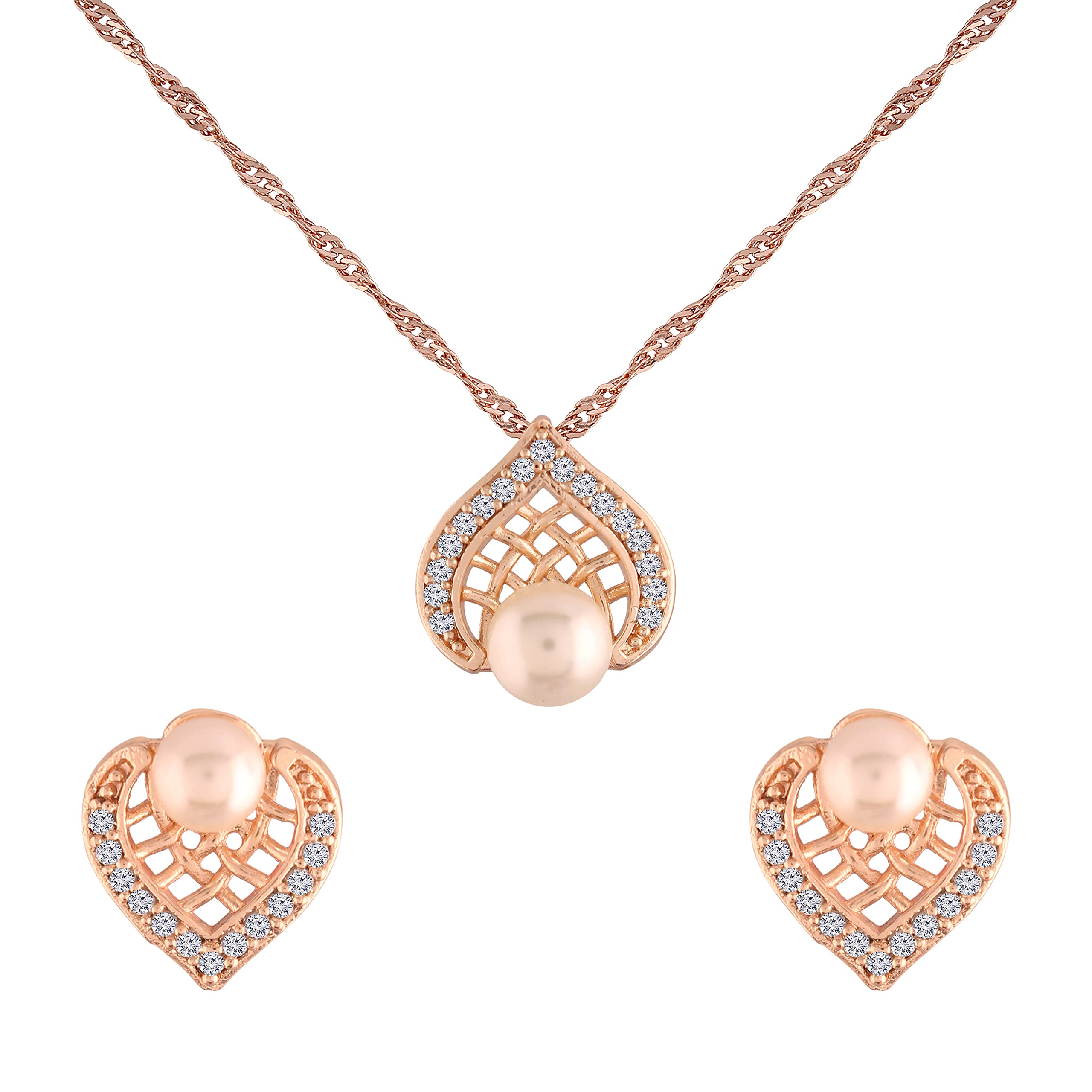I Jewels Rose Gold Plated Glittering Cubic Zirconia Designer Chain Pendent Necklace Jewellery Set for Women & Girls (CH50RG) (B099RVY5WC) Amazon Price History, Amazon Price Tracker