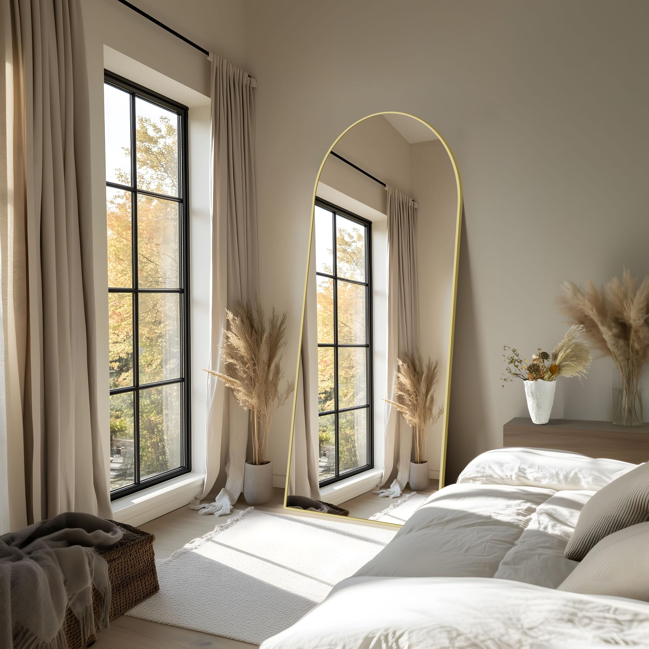 NIMURY Specchio da Terra 179x65 cm, Specchio ad Arco con Cornice in Alluminio oro per Bagno, Camera da Letto, Ingresso e Corridoio