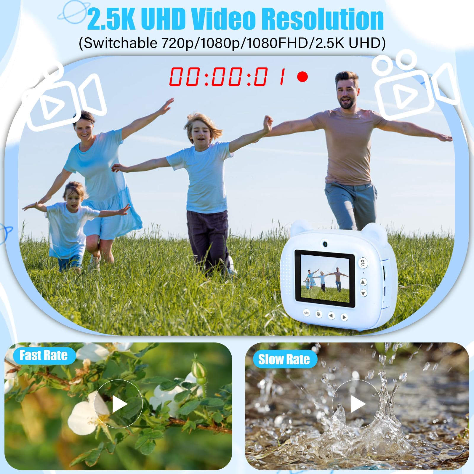 Camara Fotos Infantil instantanea, Cámara Instantánea para Niños con Tarjeta de 32G, 2.4" HD Camara Instanea Infantil con Papel de Impresión y Bolígrafos de Colores, Regalos Juguete