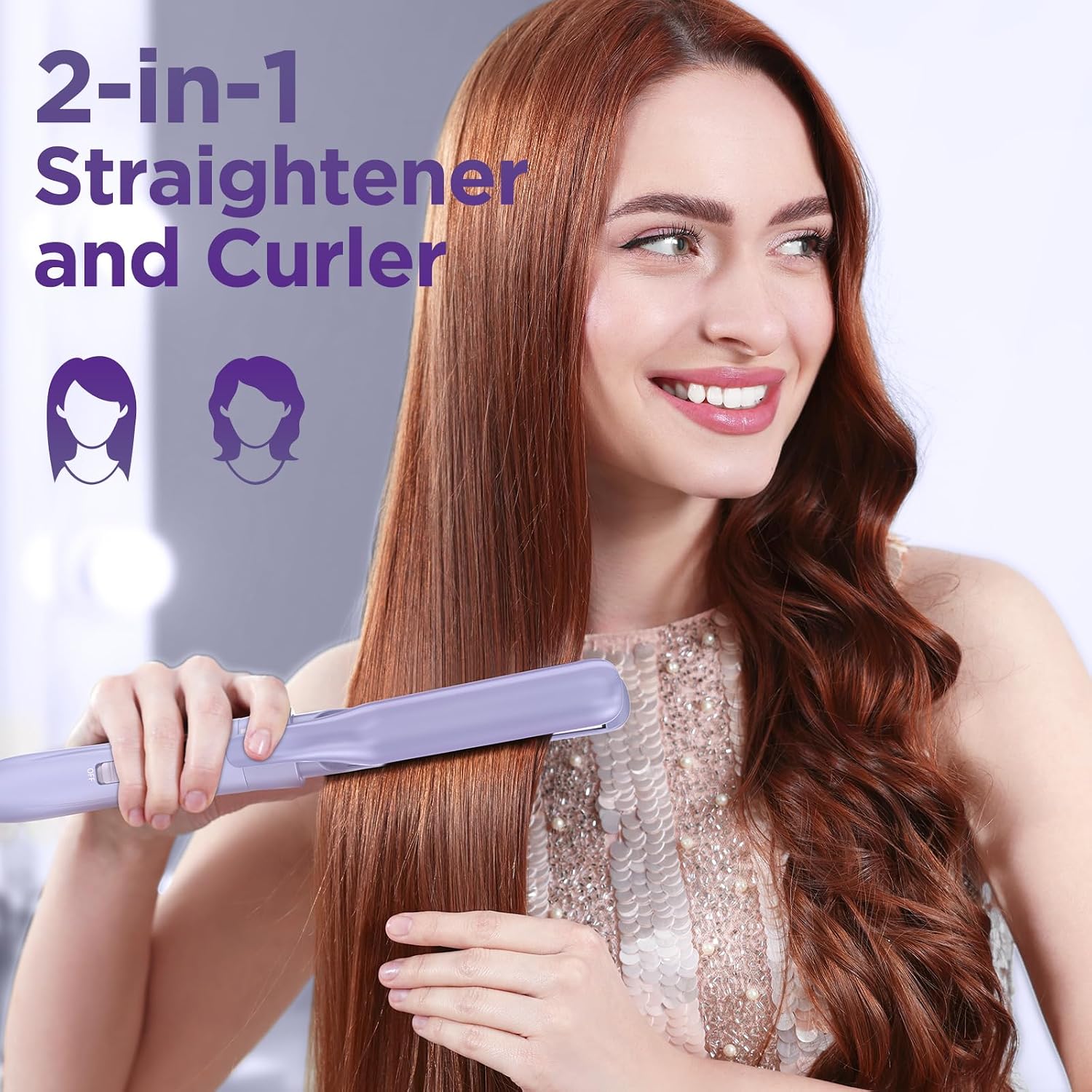 5 in 1 Wand Curling Iron-Kinked Curling Wand Set with Flat Iron Hair Straightener, 3 Barrels Hair Crimper, 3 Ceramic Curling Irons (0.35"-1.25"), 2 Temps Fast Heat Hair Waver Curler, Purple