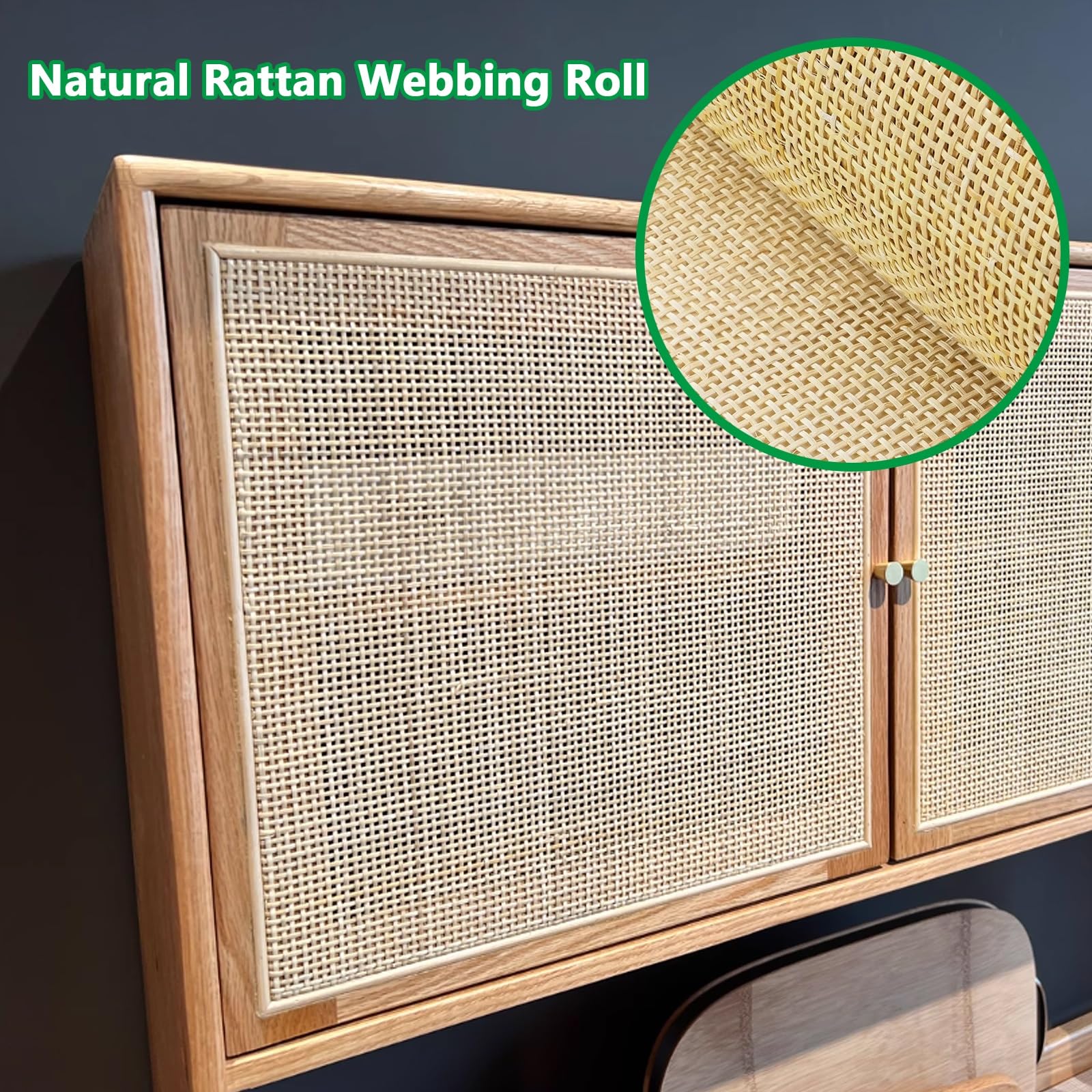 Rattan Naturale Rotolo al Metro, Larghezza 60cm Paglia di Vienna per Sedie, Fettuccia Natuaral in Rattan per Mobili Cesti DIY(50x300cm)