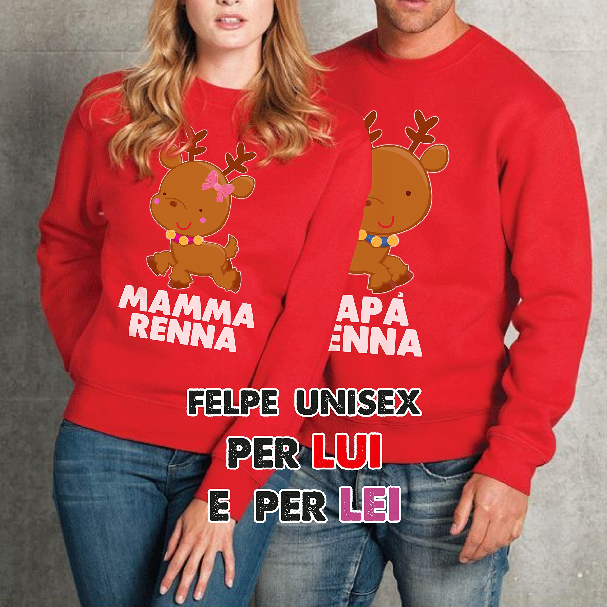 Tris Natale Felpe Girocollo Body Manica Lunga per Uso Quotidiano Giornaliero Famiglia Babbo Natale Renna Pupazzo di Neve papà Mamma Baby Coordinato