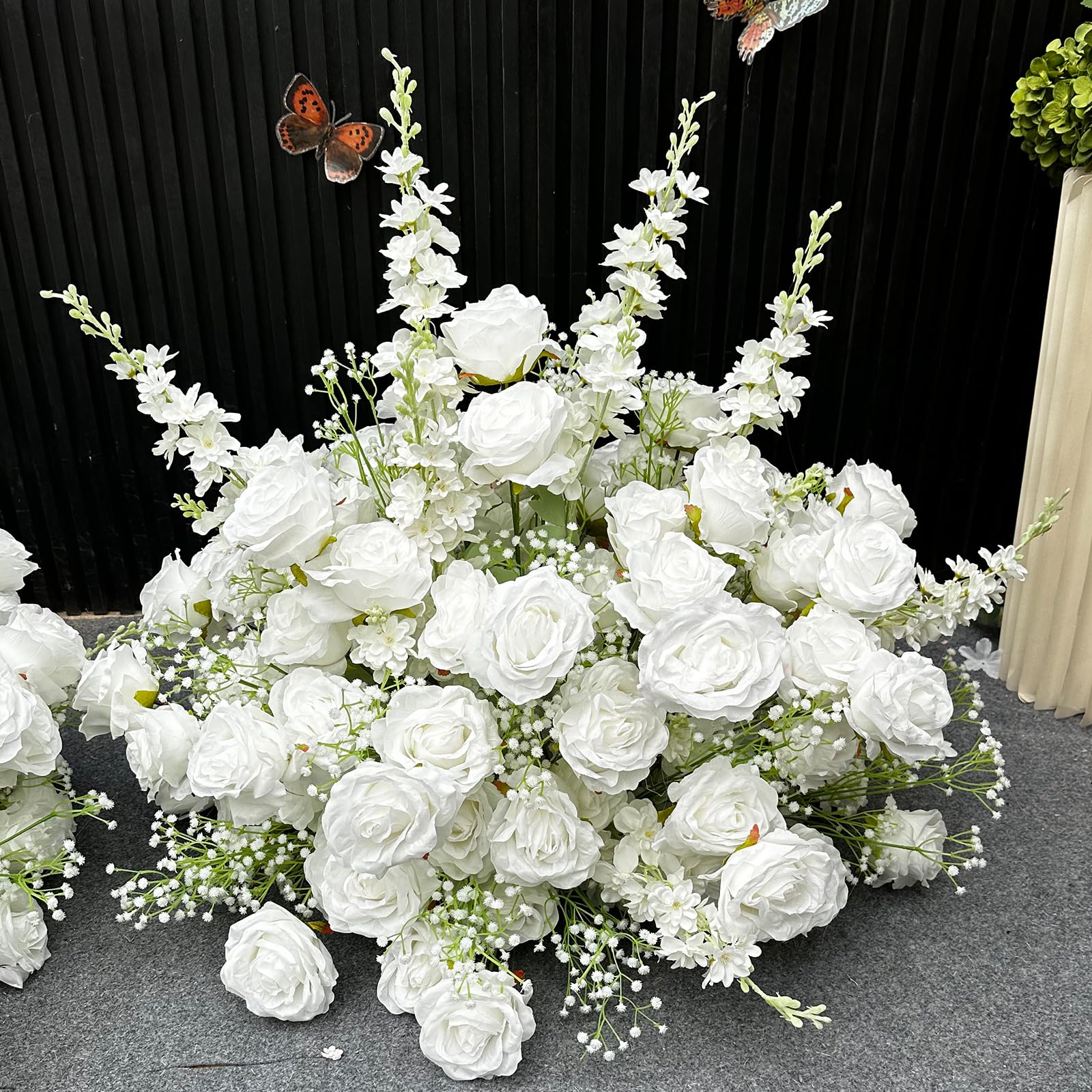 White Artificial Rose Baby's Breath Flower Ball, Silk Rose Gypsophila Bouquet, Faux Floral Arrangement for Wedding Centerpieces, Bridal Shower, Party, Home Table Decor (White,60CM)