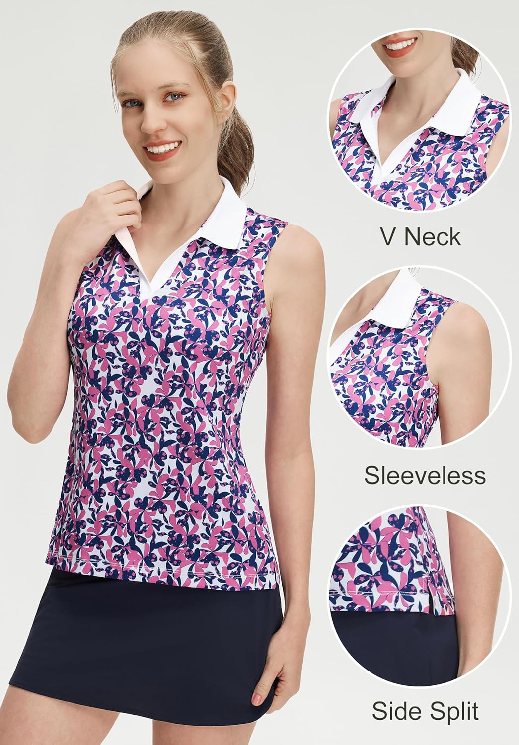 M MAELREG Womens Polo Shirts Short Sleeve V-Neck Collared Golf Tennis Shirt Moisture Wicking Tank Top Womens Golf Shirts