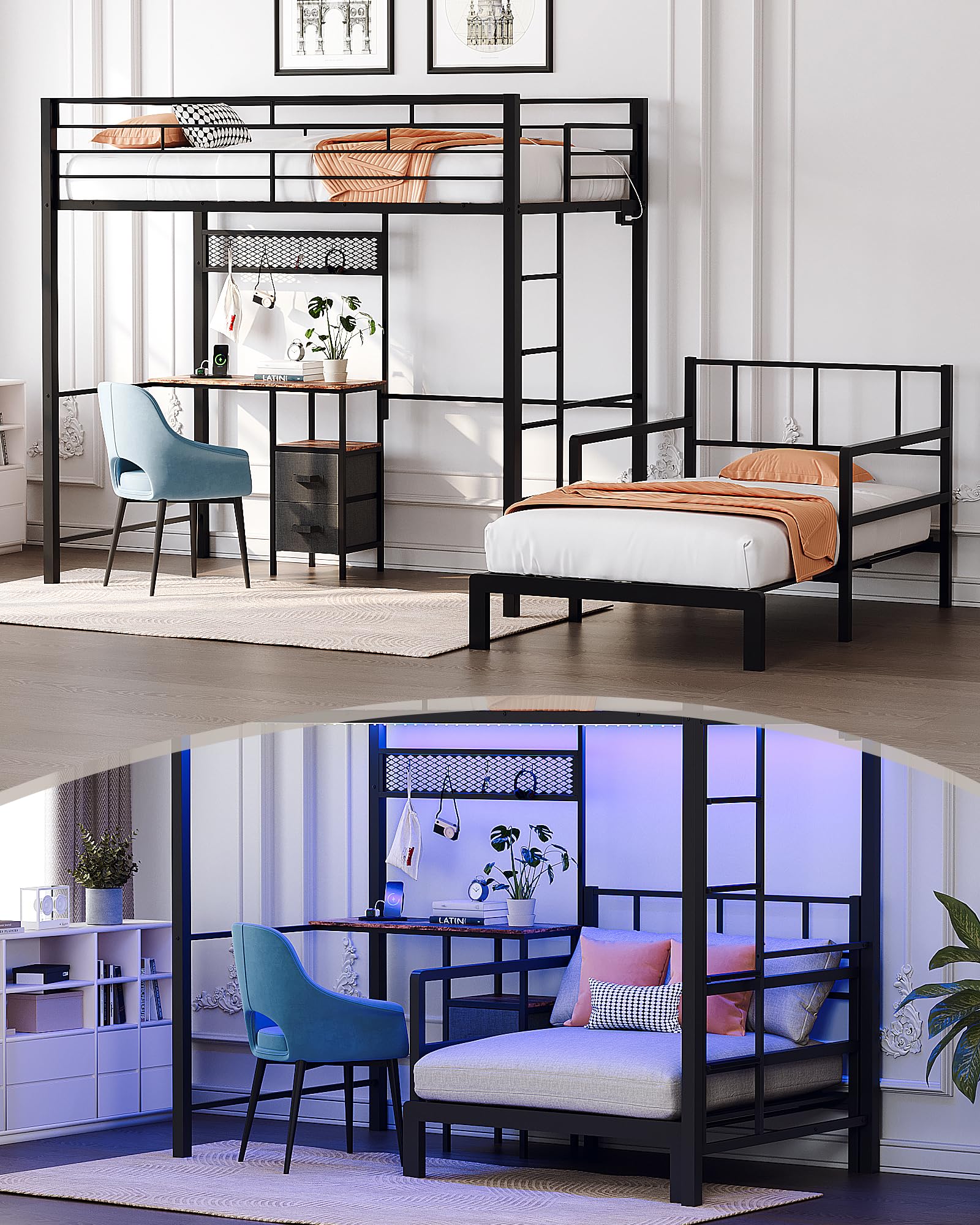 VINGLI Bunk Bed with Desk Black