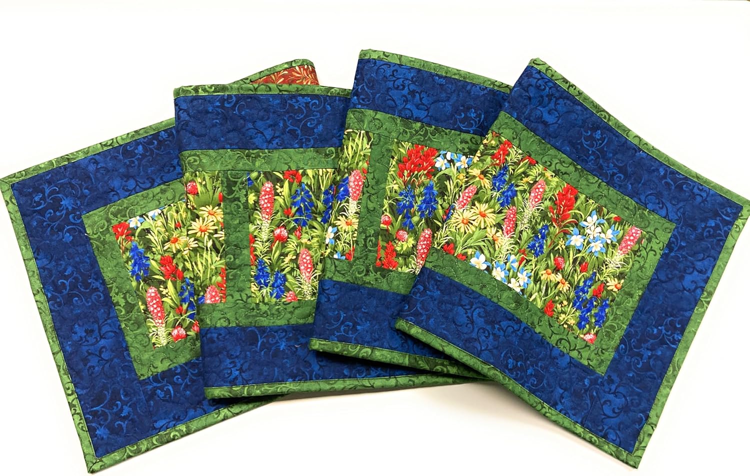 TahoeQuilts Handmade Summer Table Runner with Flowers 13x71 inch Table Runner for Dining Table, Coffee Table Living Room Runner, Reversible, Red Blue Yellow Wildflowers Quilted Floral Table Mat