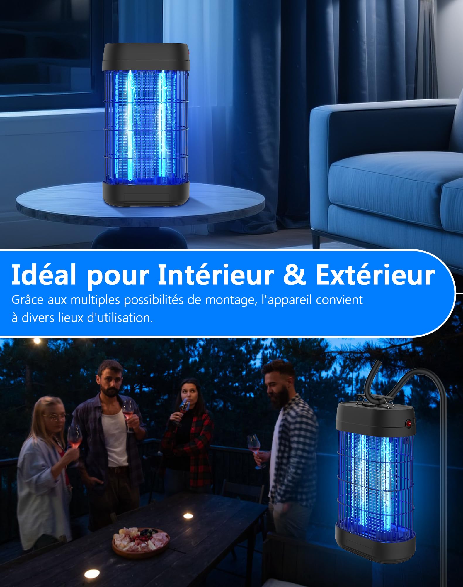Lampe Anti Moustique, 18W UV Tue Mouche Eléctrique Couvrant 80m², Anti Insectes Moucherons Mites Intérieur Extérieur,Piège à Moustique pour Jardin Terrasse Piscine Chambre Maison Cuisine