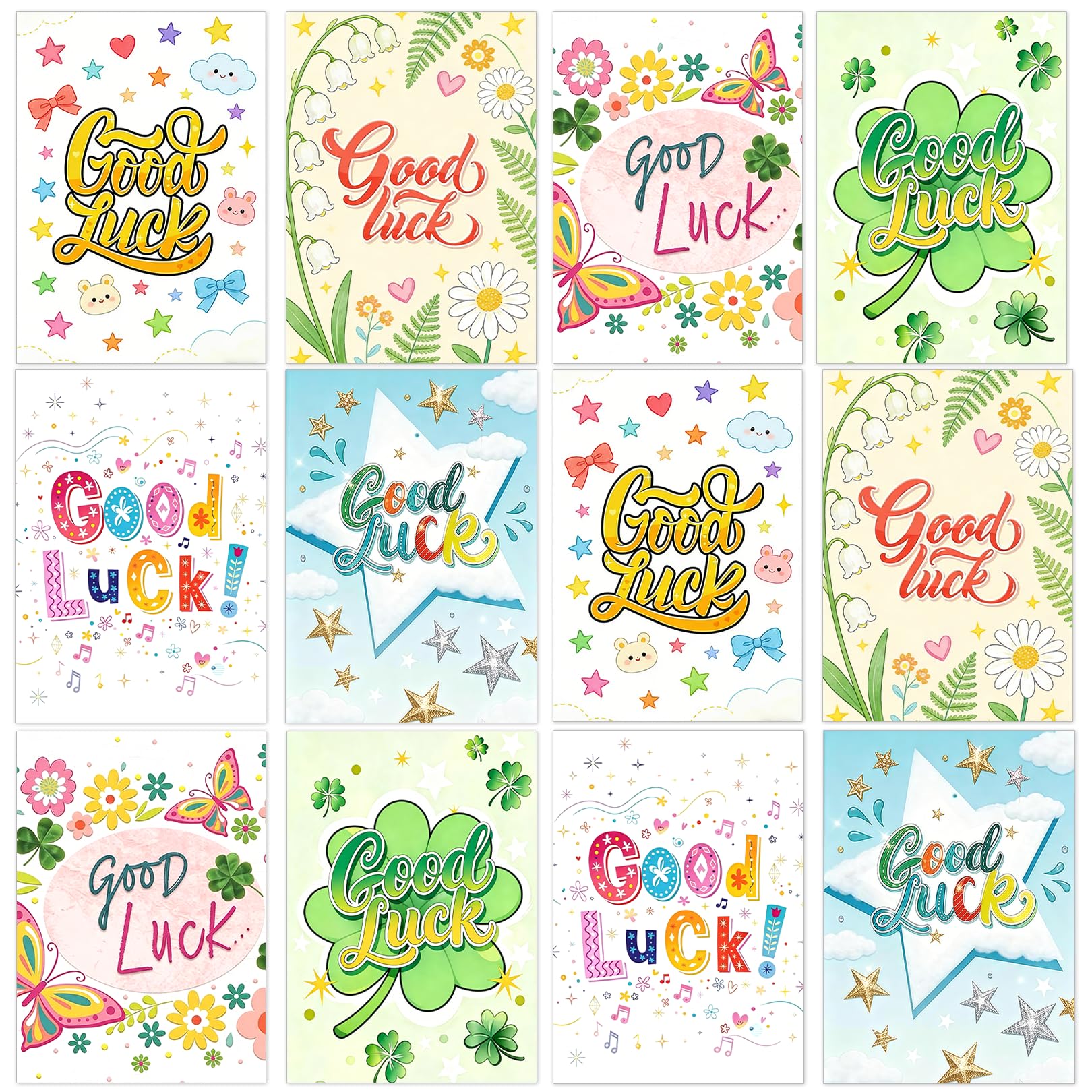 Flankor 12 Good Luck Cards with Envelopes & StickersMultipack Good Luck In Your Exams Card, New Job, School Leavers Gifts for Students