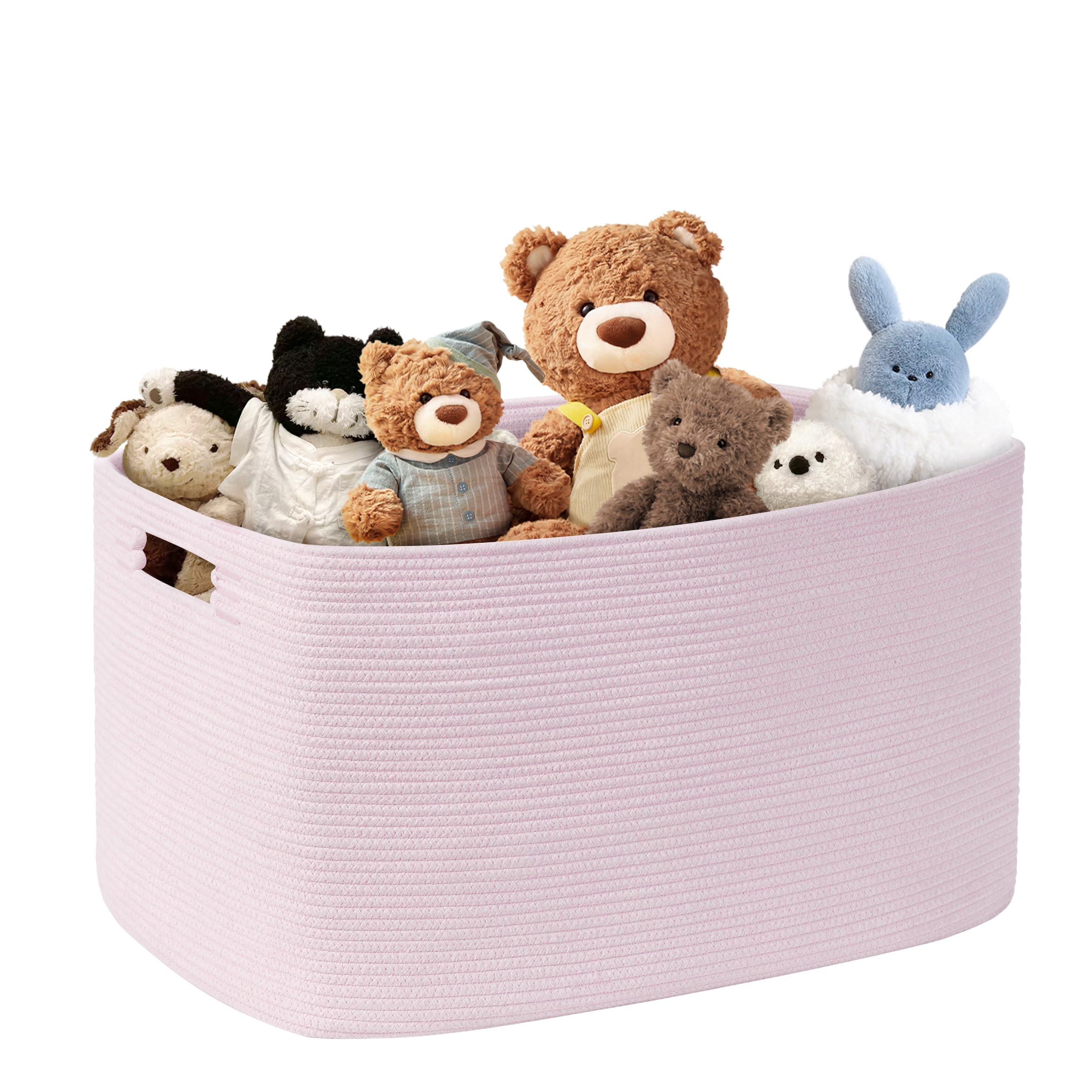 MYHOMMATTO 86L Large Baby Girls Laundry Basket for Nursery Storage,Cute Woven cotton Rope Baskets for Kids Toy,Gifts,Boho Square Wicker Blanket hamper for Living Room,Bedroom Dirty Clothes,Pink
