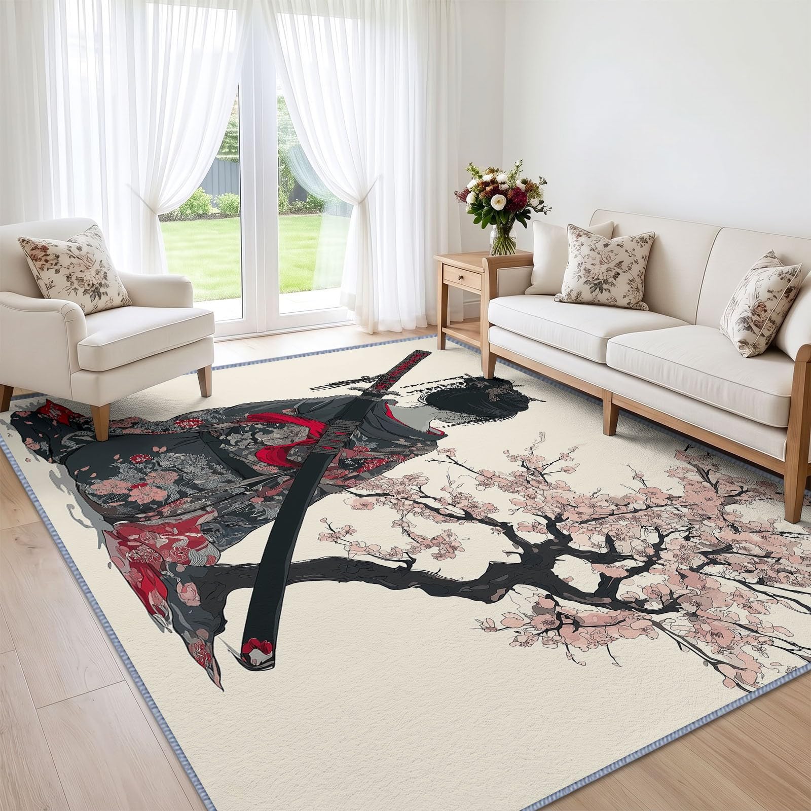 Alfombra Kimono Mujer Cerezo Flor 120 x 170 cm Dormitorio Alfombras Japonesa Suave Alfombra Cocina Antideslizante Alfombras Lavables para Salón Comedor Entrada Interior