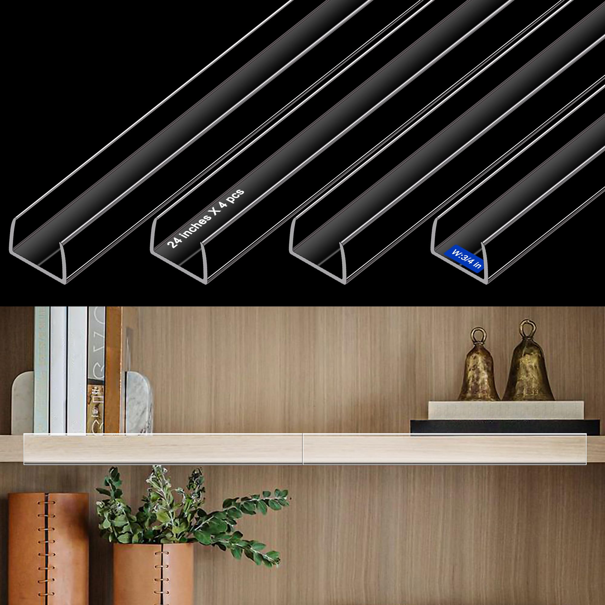 Photo 1 of 24 Inch Cabinet Door Protector, Transparent Trimable PC Edge Guard, Slip-On Snug Fit Cabinet Bumper for 3/4" Thick Doors, Anti-Wear Anti-Chip Anti-Discoloration, 2 Pack