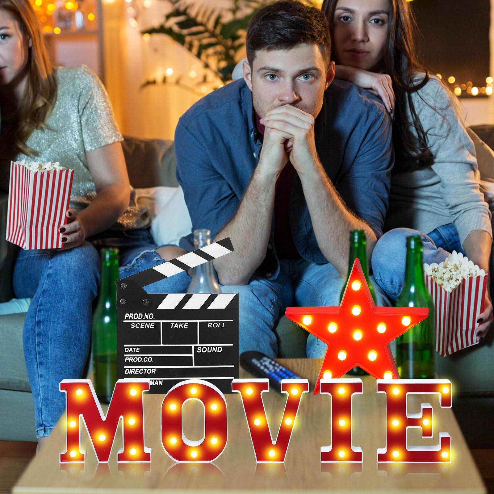 Aurelema 7 lettere luminose a LED con luci cinematografiche, decorazioni per feste serali e cinema, includono lettere cinematografiche applausi e marquee segno zodiacale per cinema e feste notturne