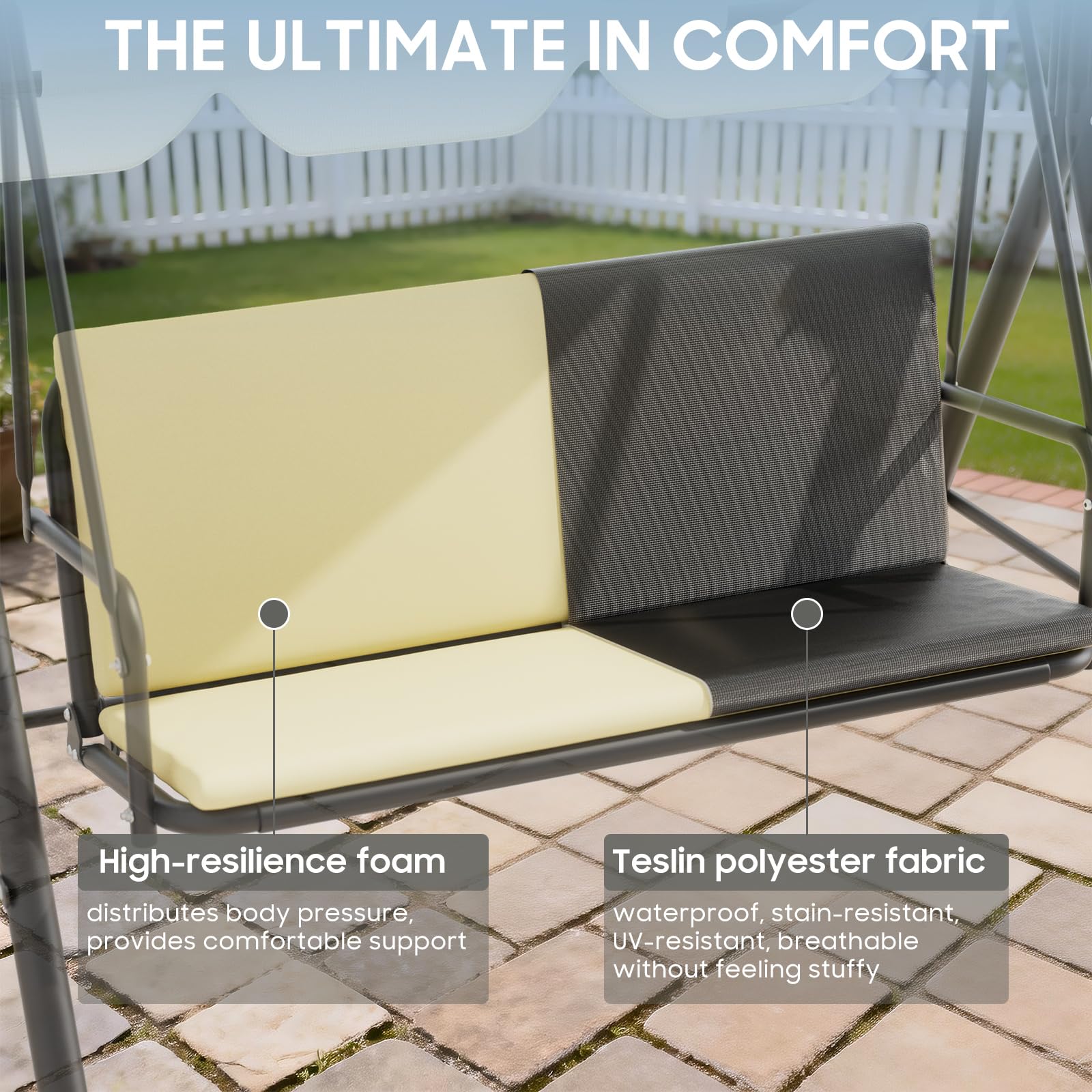 Verdego Hollywoodschaukel 3 Sitzer, Hollywoodschaukeln 193x110x152cm, Gartenschaukel mit Verstellbarem Dach, Anti Rutsch Füße, Einfache Montage, 200KG Belastbar, für Garten, Terrasse, Anthrazit