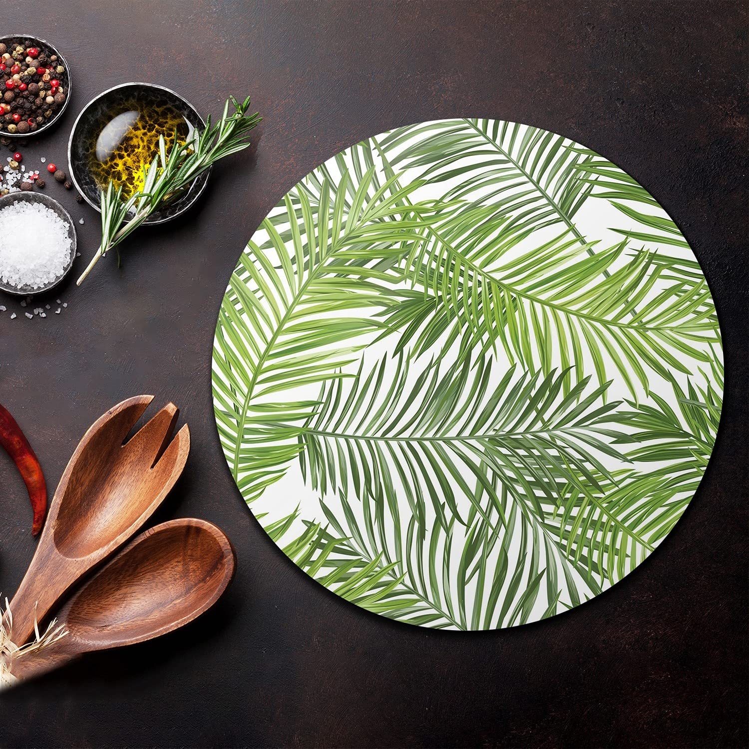 Coloray Glas Schneidebrett 40cm Herdabdeckplatte Servieren von Speisen Spritzschutz Glasabdeckplatte Gehärtetes Glas Induktionsherdabdeckung - Palmblatt