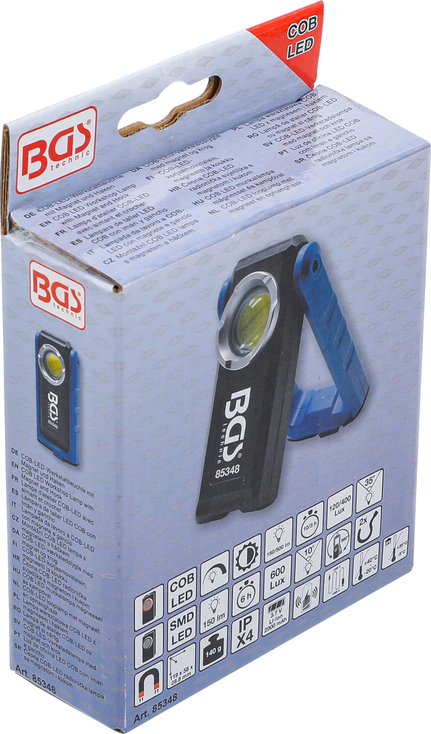 BGS 85348 | Lampa warsztatowa COB LED z magnesem i hakiem | składana | z funkcją ładowania indukcyjnego