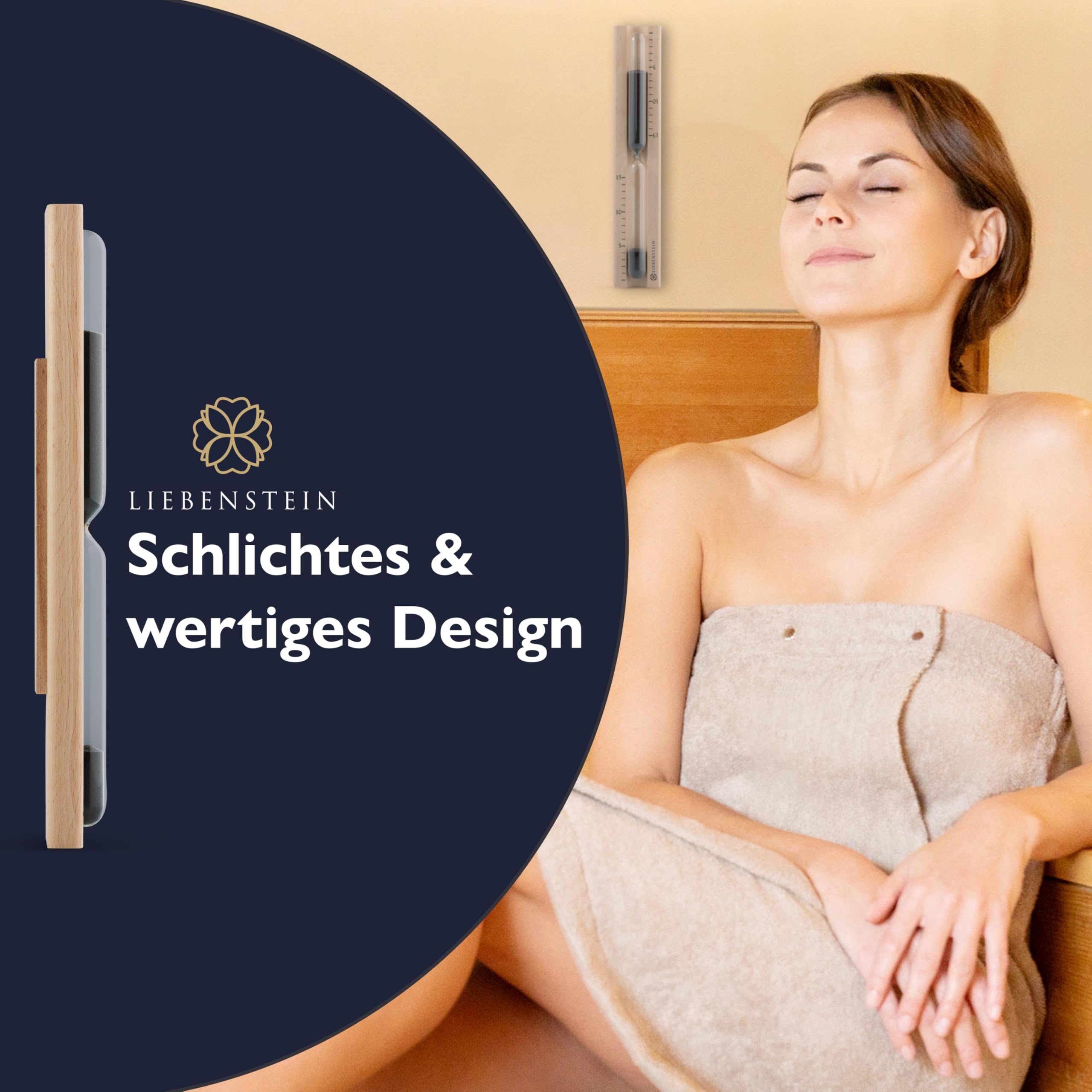 Liebenstein® Sauna Sanduhr - Made in Germany - Hochpräzises Sauna Zubehör aus Buchenholz gefertigt – 15 Minuten Zeitmessung – einfache Montage inkl. Befestigungsmaterial