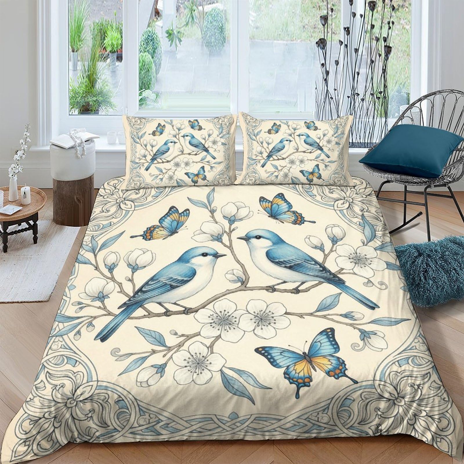 Ctjqhvkz Style-7 3D Printed Blue Bird Fitted Sheet Microfiber Soft Floral Butterfly Mattress Cover For Bedroom Guest Room Decor Single（135X200cm）