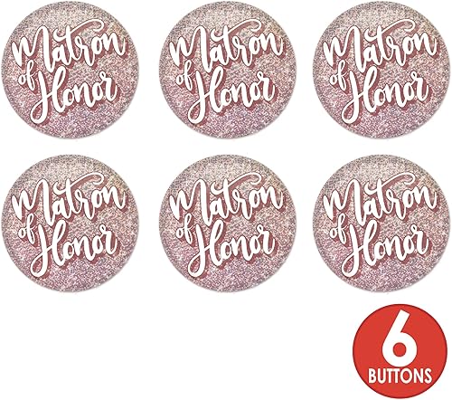 Miniatura 4 de Beistle 6 botones prismáticos para fiesta nupcial de matrona de honor para despedida de soltera, boda, regalos de dama de honor