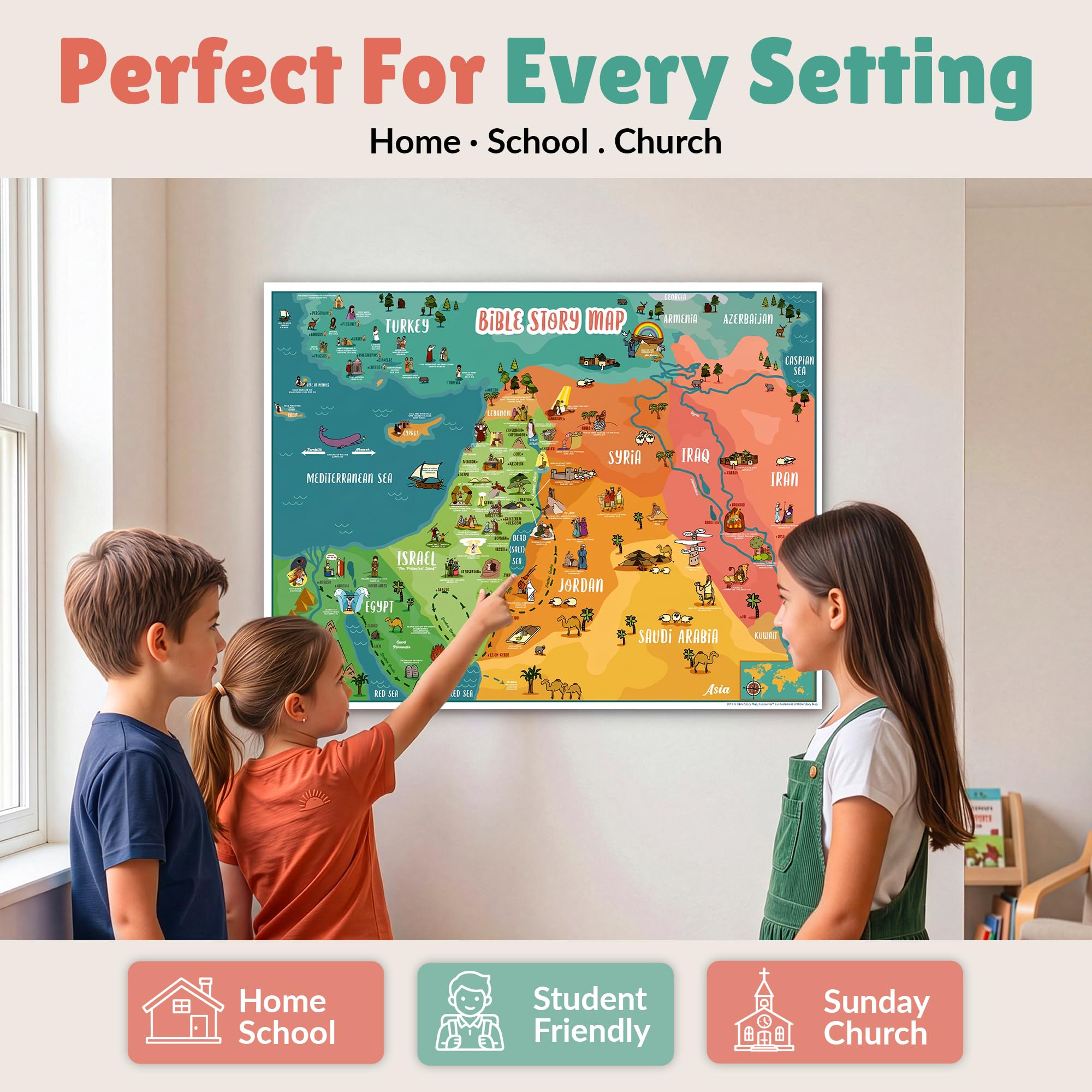 Póster de mapa de historia bíblica (27 x 37 pulgadas grande) – Historia cristiana y arte para el hogar, iglesia o escuela bíblica dominical – Idea de regalo divertida única para niños o jóvenes