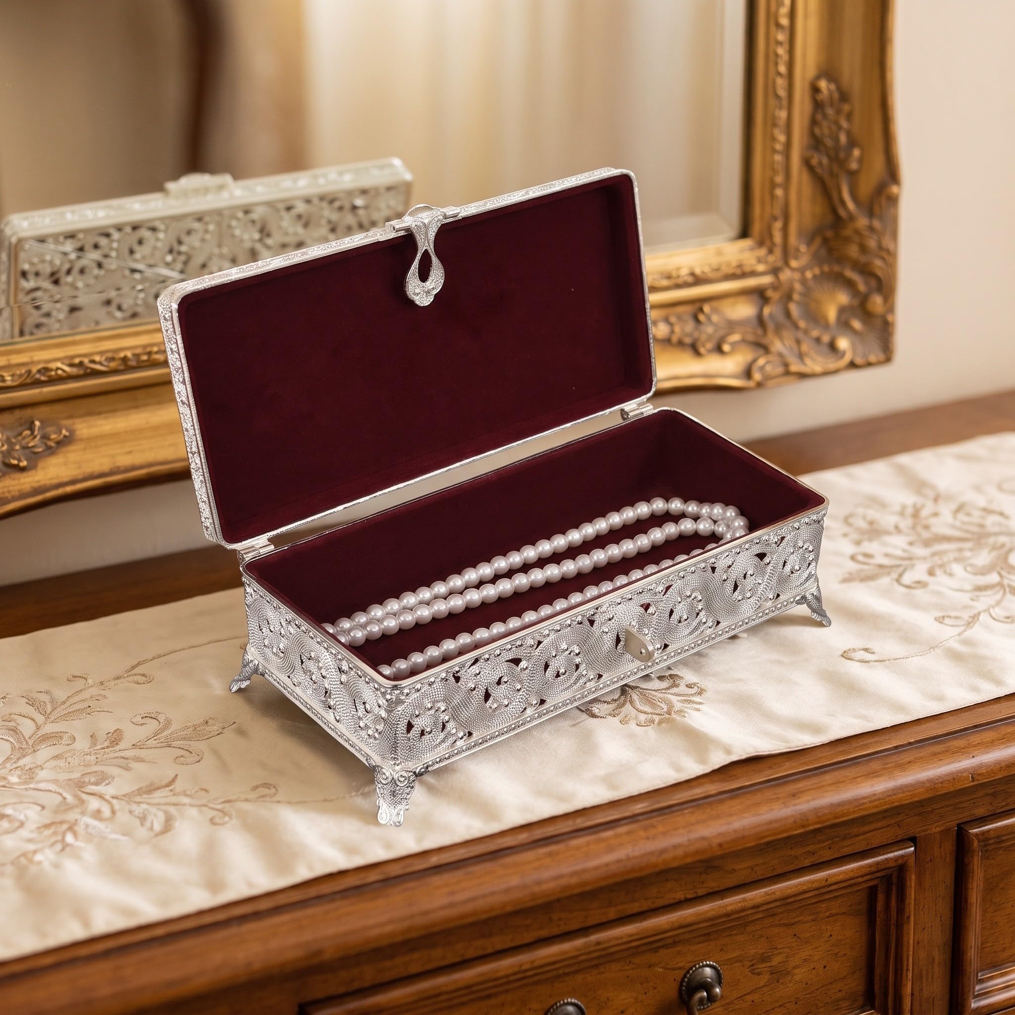 EXCEART Portagioie Vintage Rettangolare in Metallo, Argento