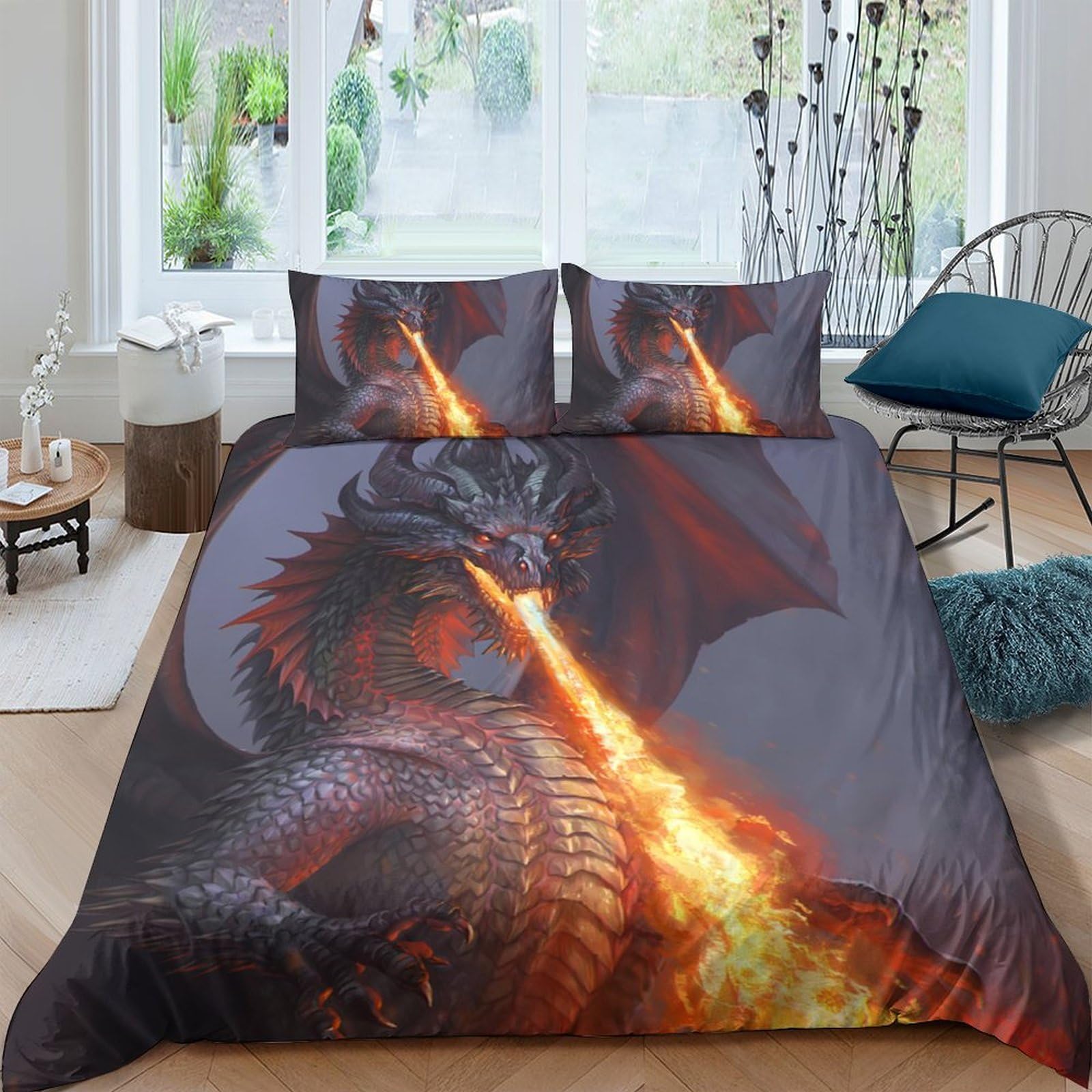 Ctjqhvkz Style-9 3D Printed Fire Dragon Fitted Sheet Microfiber Soft Durable Fantasy Flame Bed Cover For Bedroom Dorm Mattress Decor Single（135X200cm）