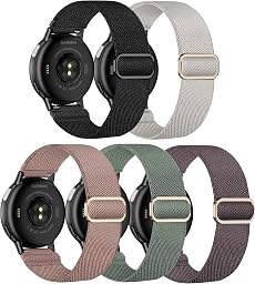 Laband 20mm Nylon Watch Straps for Garmin Vivoactive 6/5/3/3 Music/Forerunner165/55/645/245/570 42mm band, 5 Pack Soft Stretchy Fabric Adjustable Replacement Sport Straps for Venu/Venu Sq 2 Women Men