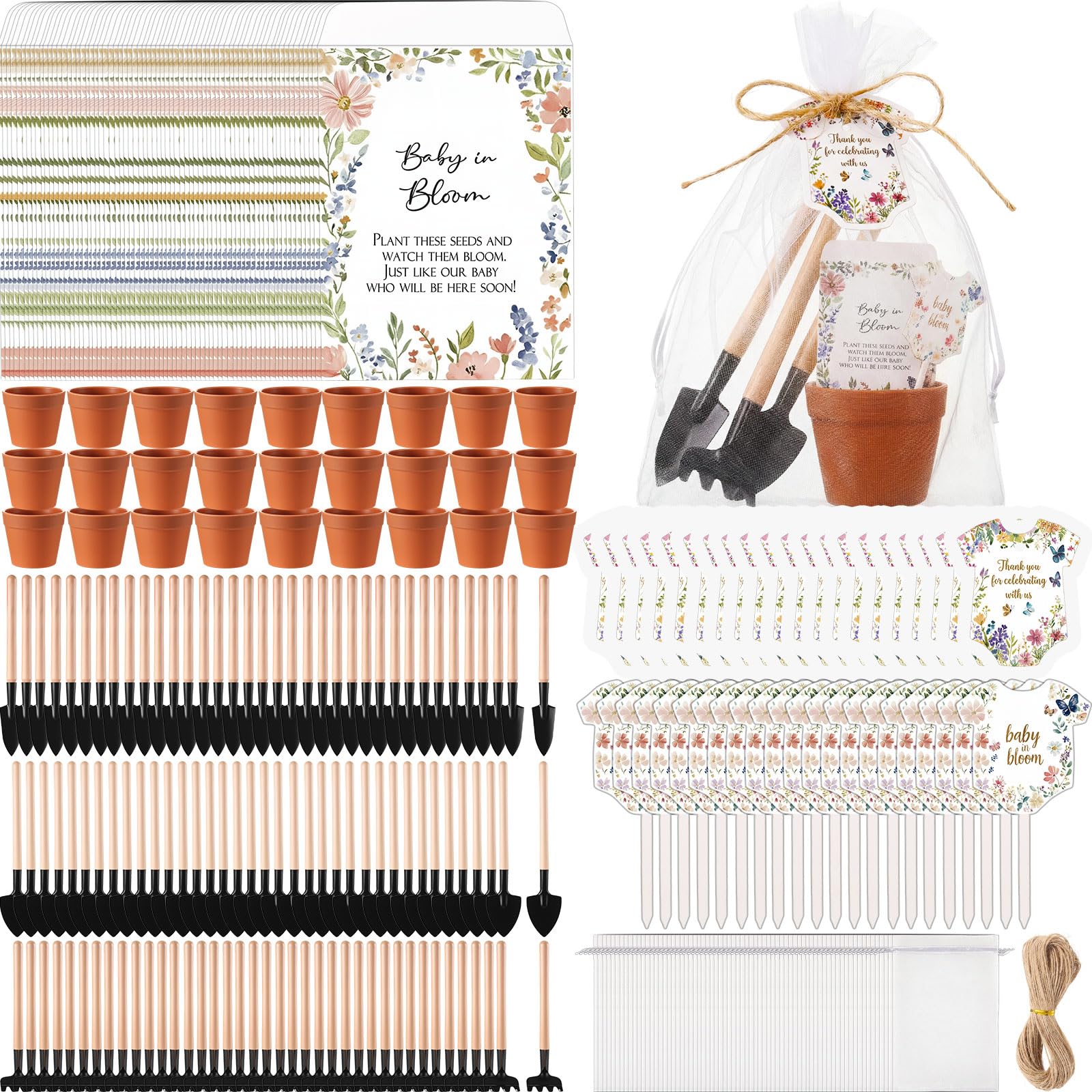 Photo 1 of *** STOCK PHOTO FOR REFERENCE ONLY ***Amyhill 48 Sets Baby in Bloom Baby Shower Favors - Mini Succulent Pots, Seed Packets, Gardening Tools, Organza Bags for Guests Gender Reveal Birthday Party Gifts(Terracotta)