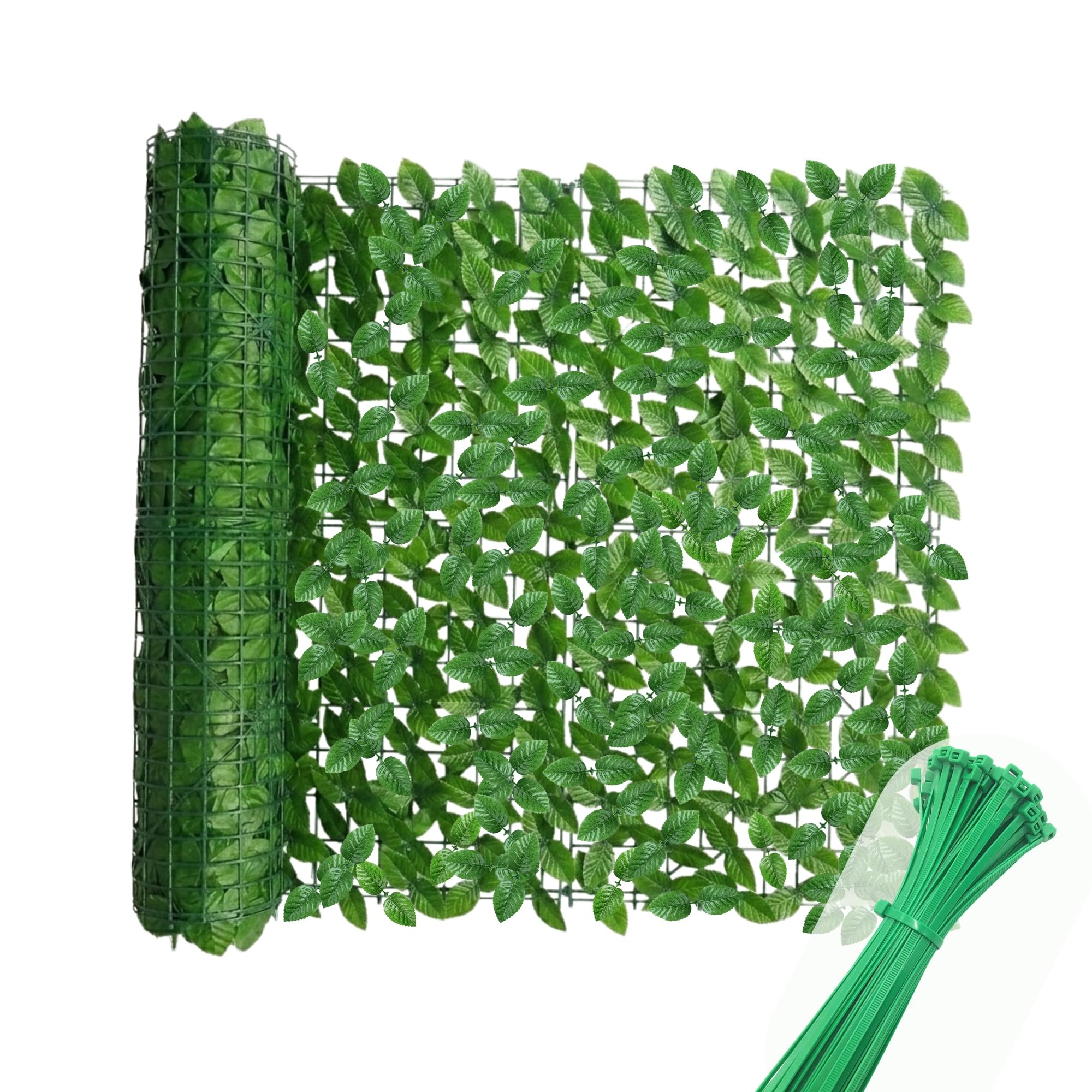 siepe artificiale da esterno e interno, siepe finta per recinzione, edera finta artificiale, frangivista balcone e recinzione giardino, 50 fascetti verdi inclusi (FOGLIE DI LAURO, 1x3 Mt)