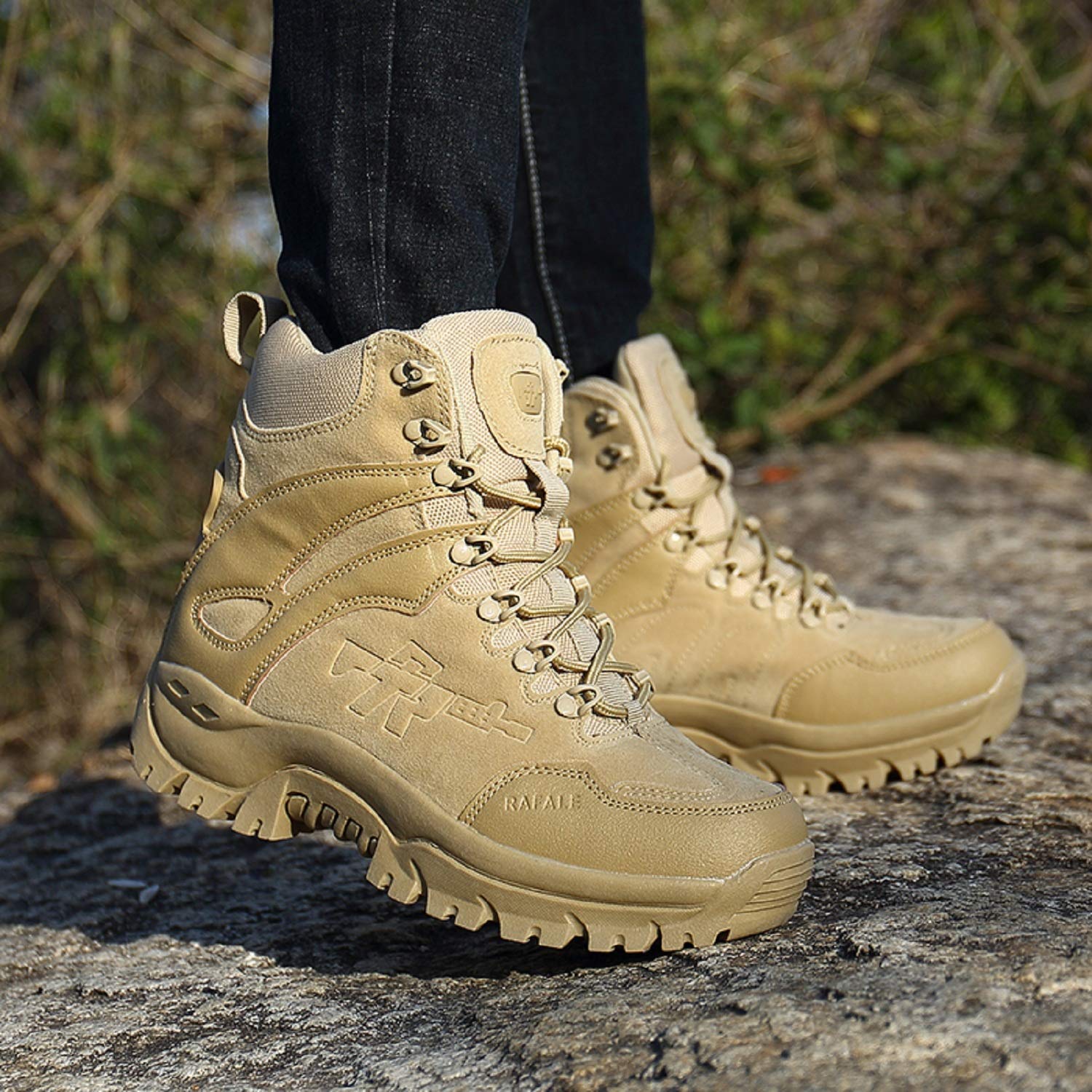 AONEGOLD Hommes Bottes de Randonnée Tactiques Militaires de Combat Bottes Chaussures de Trekking extérieures Respirantes Antidérapant