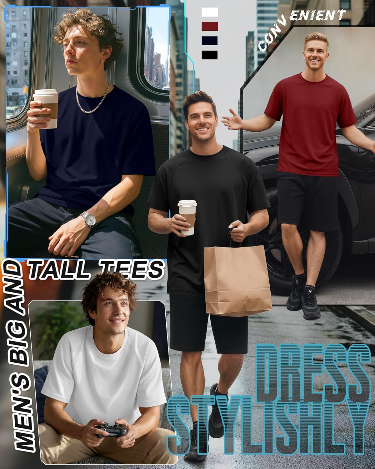 4 Pack Men's Big & Tall Short Sleeve Tees, Crew Neck Shirts Moisture Wicking Gym Casual Tops Multipack - Image 5