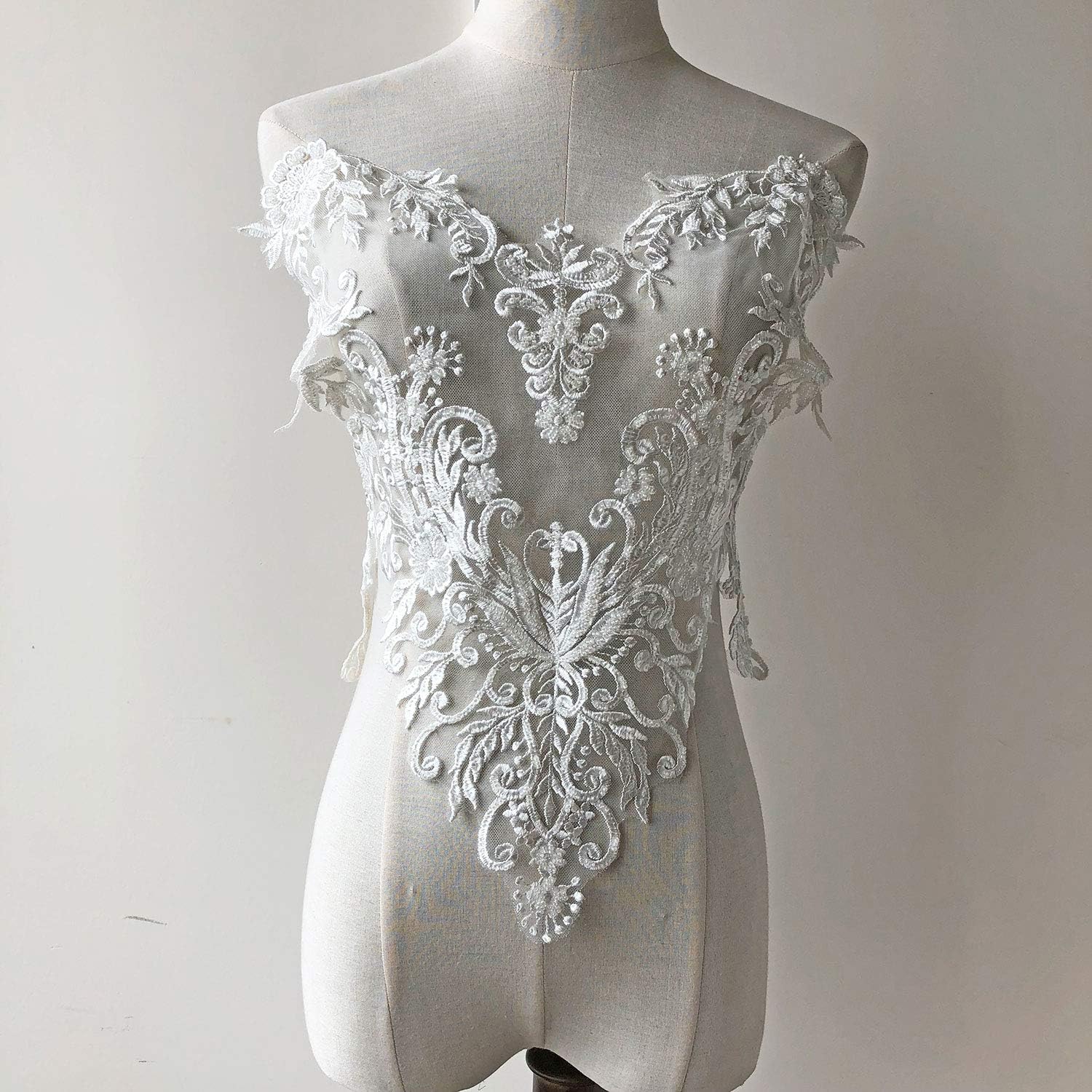 Sweet Heart Wedding Applique Embroidery Floral Lace Applique Patch Heavily Beads Decorative Addition