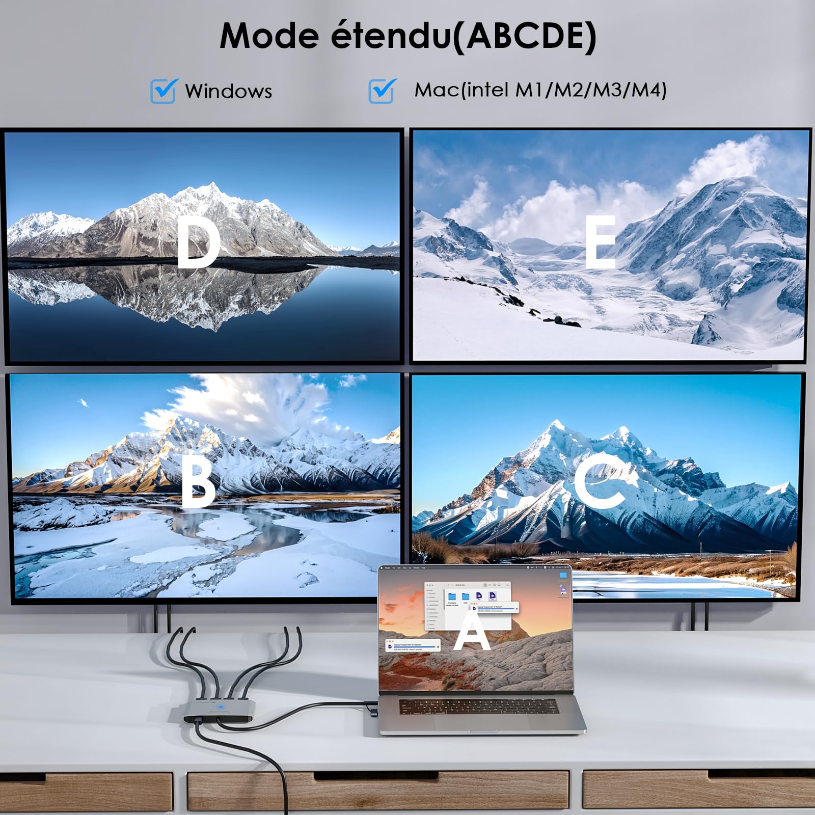 Adaptateur USB C vers HDMI, WAVLINK Adaptateur Quadruple Moniteur pour Systèmes macOS M1/M2/M3/M4. Hôtes Type-C/A, 4 HDMI, Pilote SMI Requis | Universal USB A vers HDMI Extended Dual Triple Display pour Windows, Macbook Neo, Mac M1-M5 Driver requis