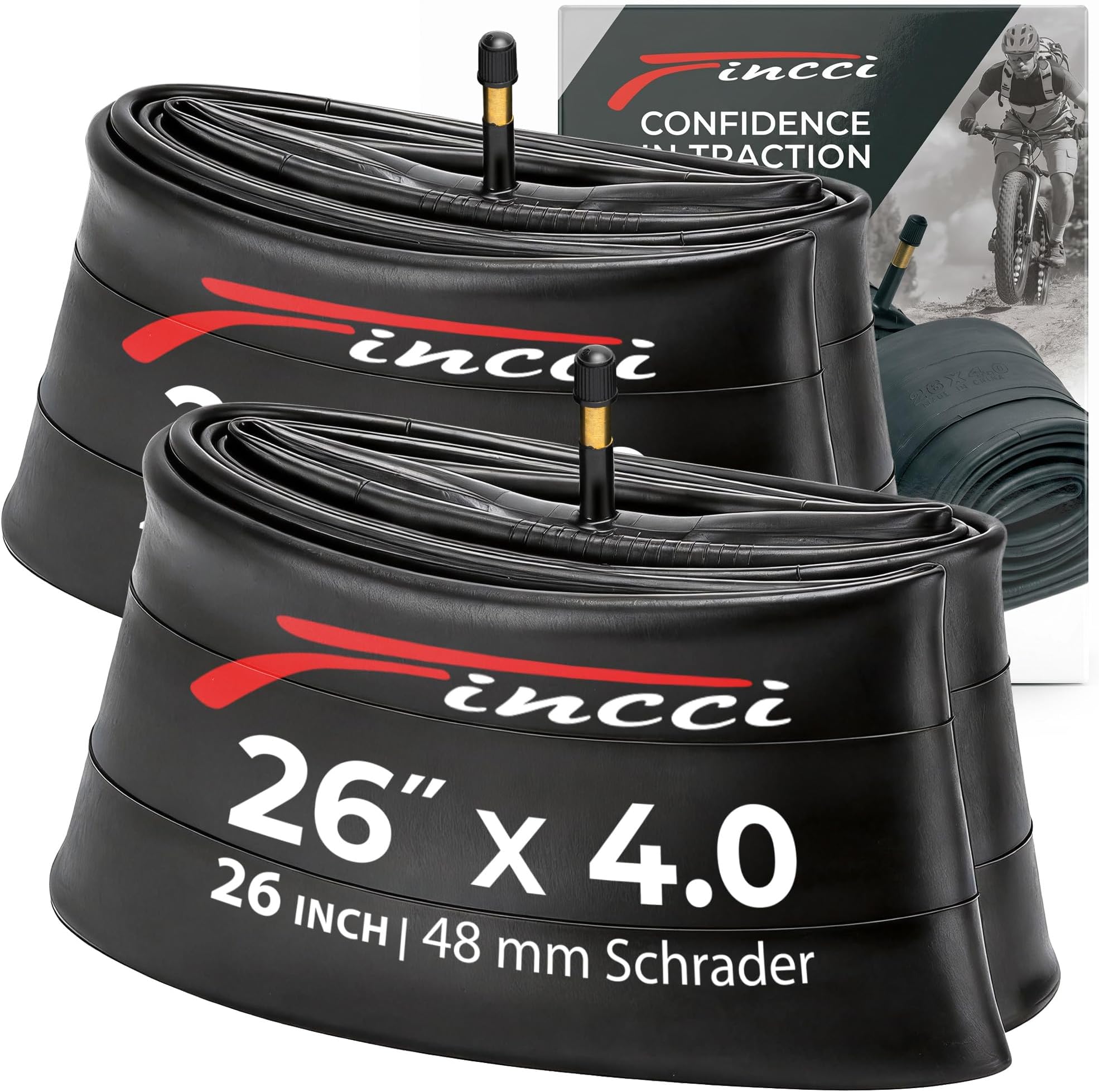 Fincci Fat Bike Inner Tube 26 x 4.0 - Durable inner Tube 100-559 mm with 48mm Schrader Valve for Fat Tire and Mountain, Electric & Road Bicycles - Suitable for Sand, Snow, Dirt & Trail Use