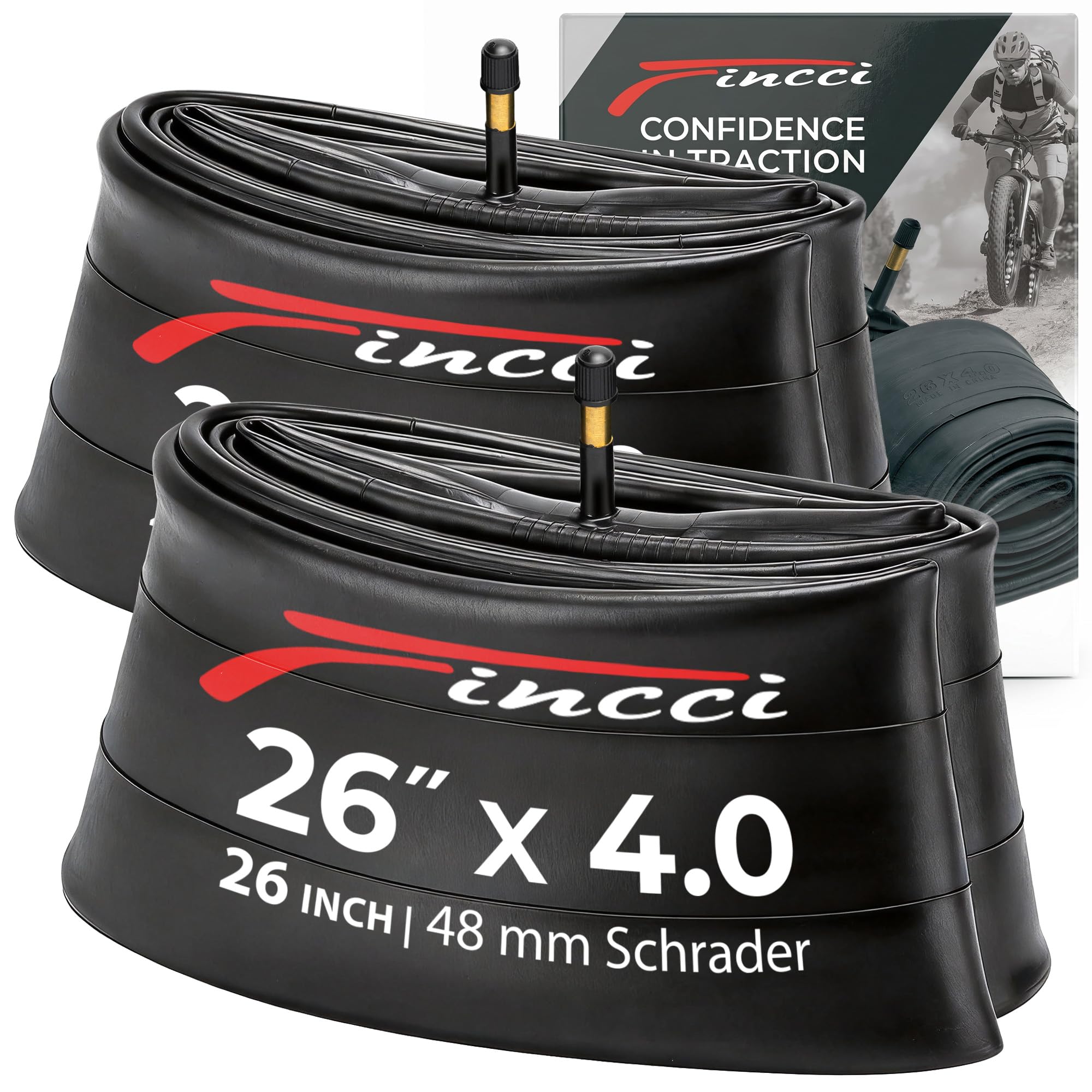 Fincci Chambre à Air Vélo 26 X 4.0 Fat Bike - Paire Valves Schrader 48mm Pour VTT, Fatbike, Électrique